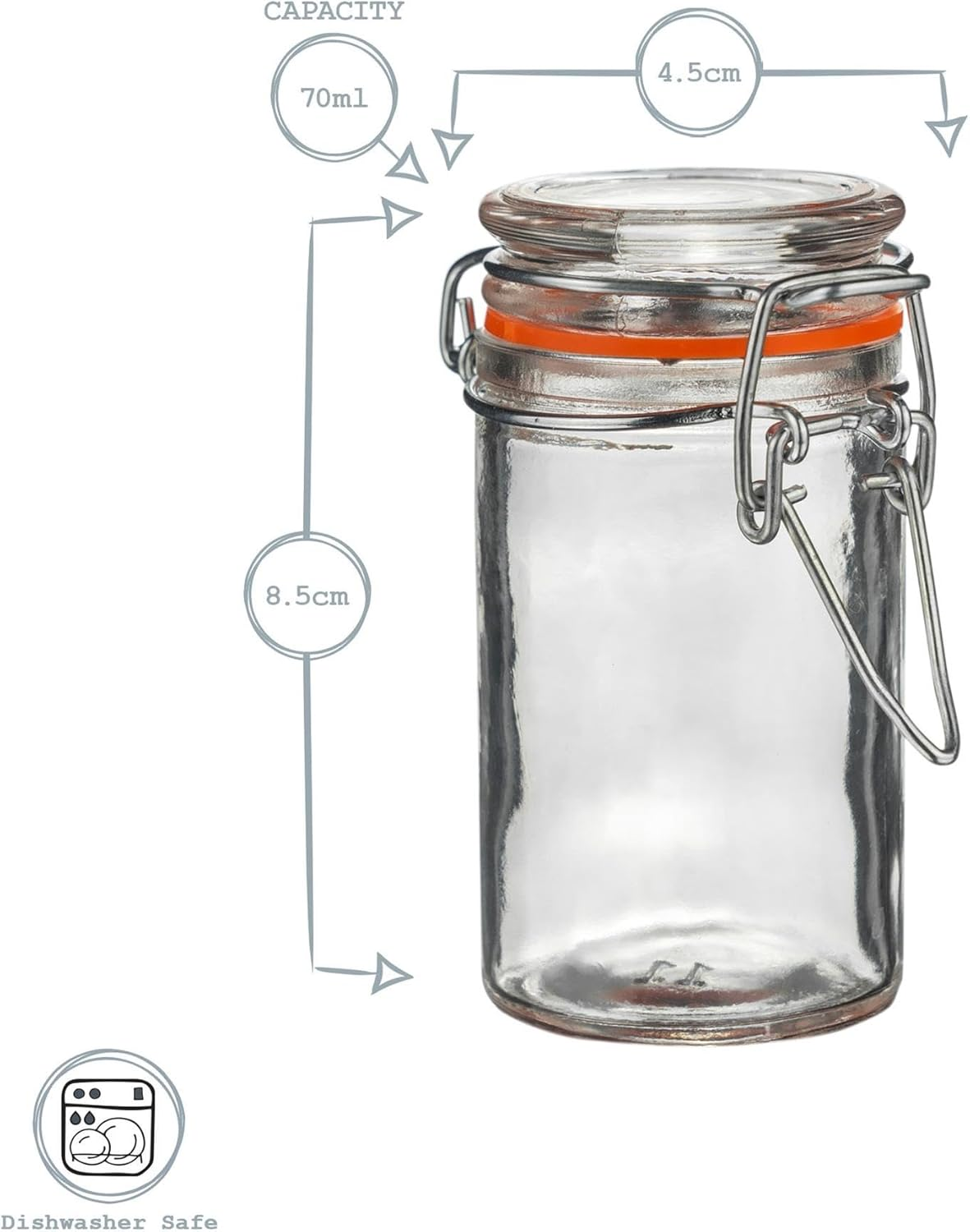 Argon Tableware Glass Spice Jars with Airtight Metal Clip Lid - 70Ml/2.5Oz - 3 Pack - 4 Colour Seals - Small Kitchen Storage Container round Preserving Jar for Spice, Seasoning image number 6