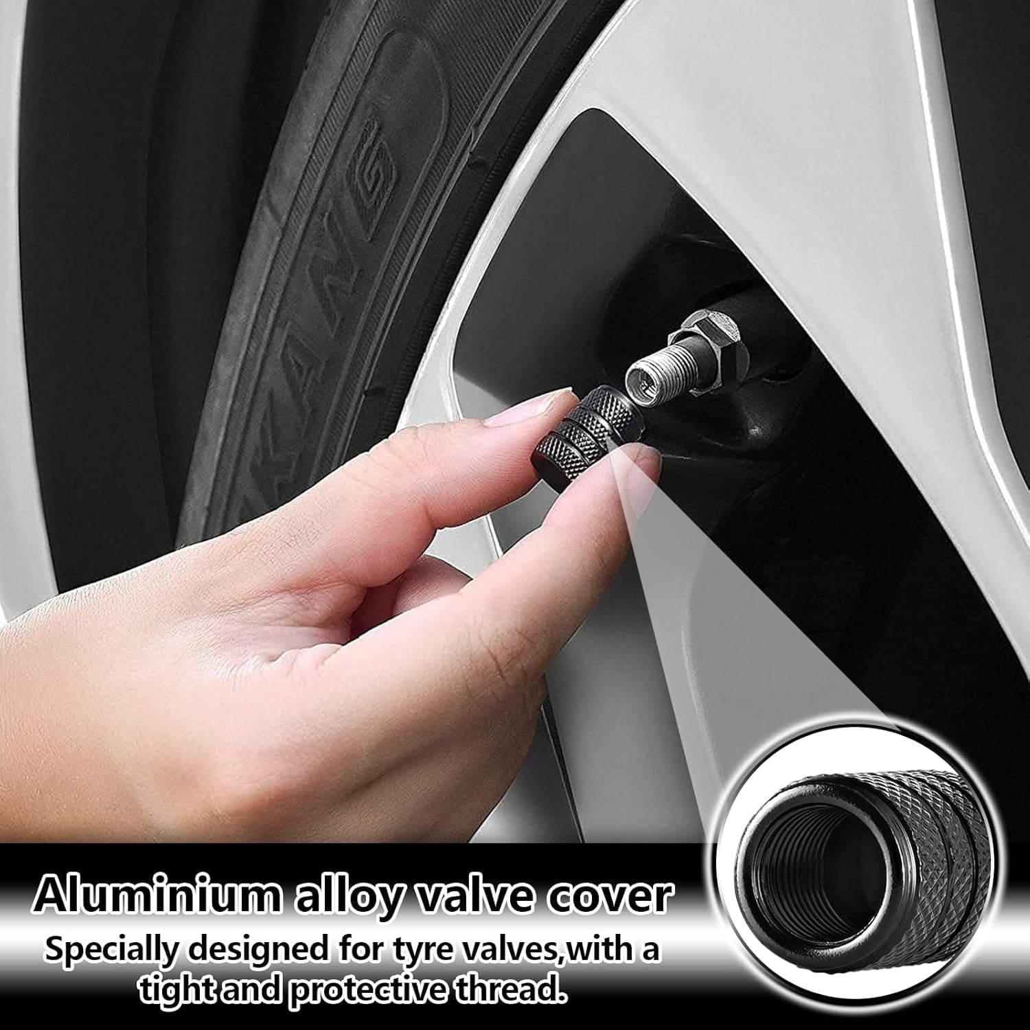 Valve Stem Caps, 8 Pcs Tire Valve Caps, Anodized Aluminum Valve Stem Caps for Cars, Bikes, Trucks, SUVS, Motorcycles (Color：Black) image number 3