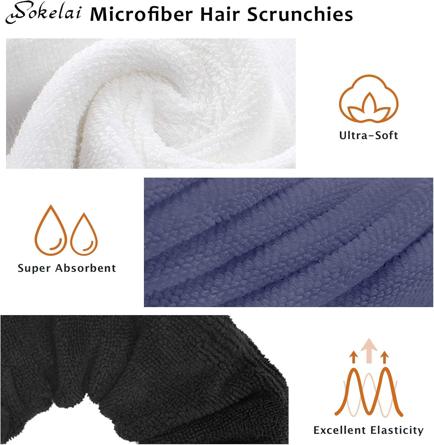 Hair Drying Towel Scrunchies - Terry Cloth Scrunchie Large Microfiber Hair Ties for Frizz Free Women Girls Thick Fuzzy Scrunchy Bobbles Hair Bands Ropes Ponytail Holder Wet Hair Accessories image number 3