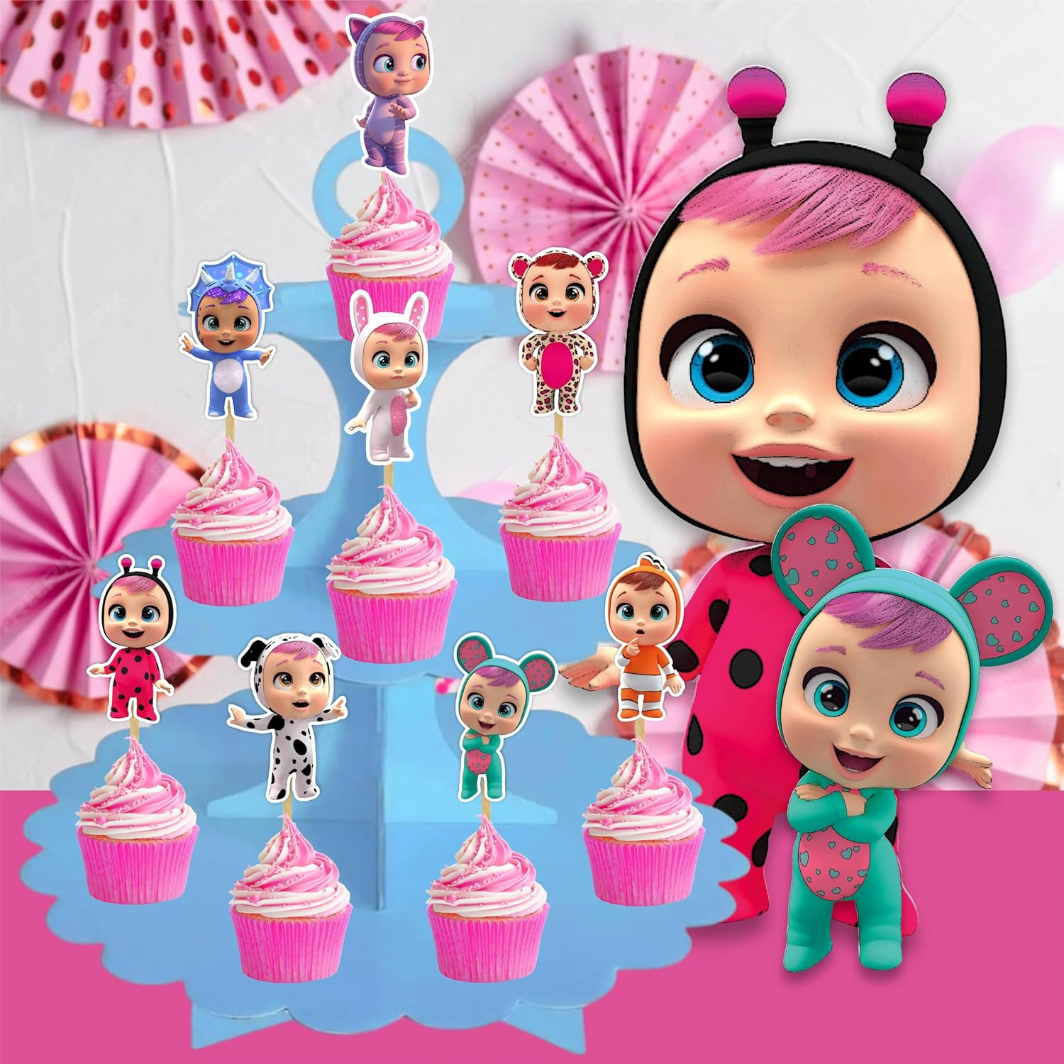 Cry Babes Cupcake Toppers &ndash; Cute Baby Doll-Inspired Party Decorations for Girls Birthday, Baby Shower, Toy-Themed Celebration or Kids Party Favors image number 2