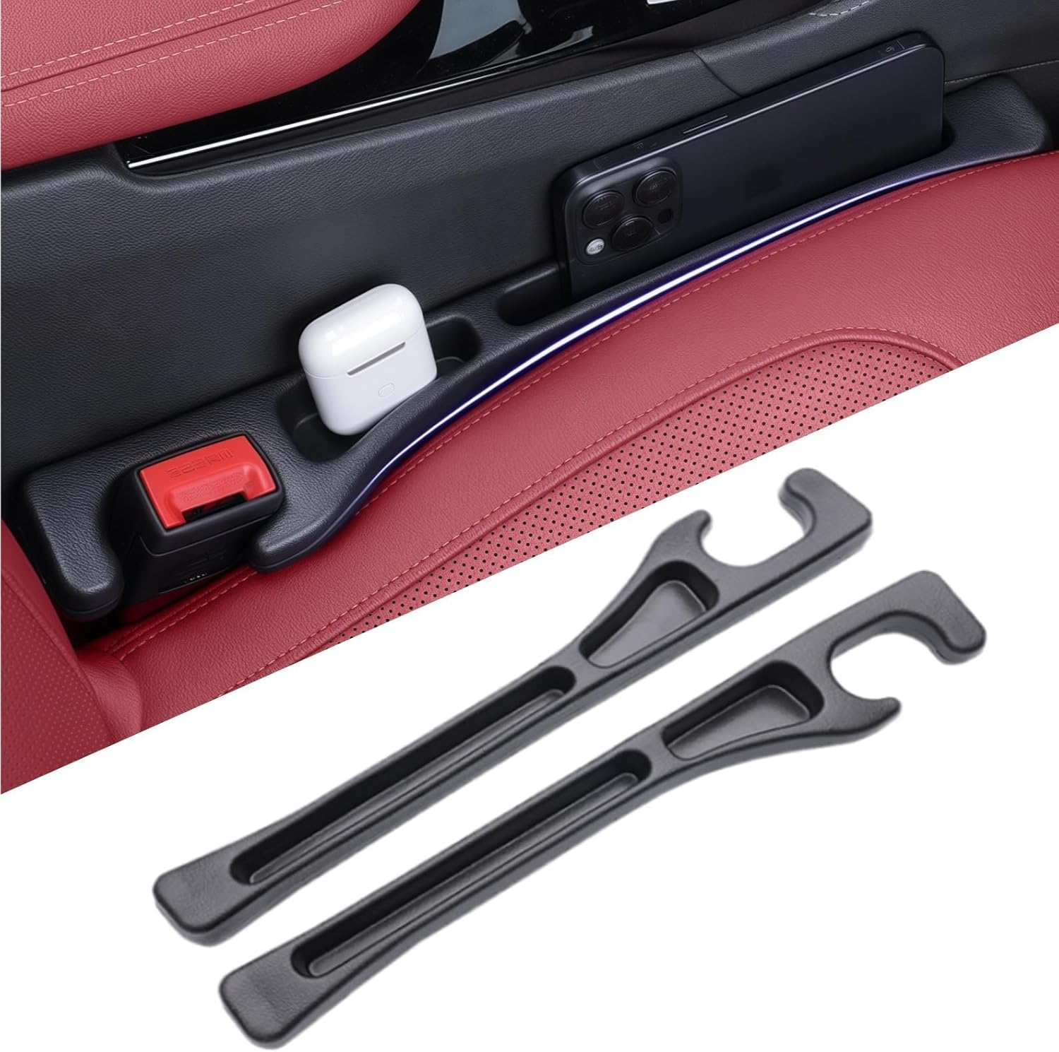 Car Seat Gap Filler,1 Pair No-Drop Gap Filler Organizer with Phone Slot Universal Fit for Seat Side Fill the Gap between Seat & Console image number 2