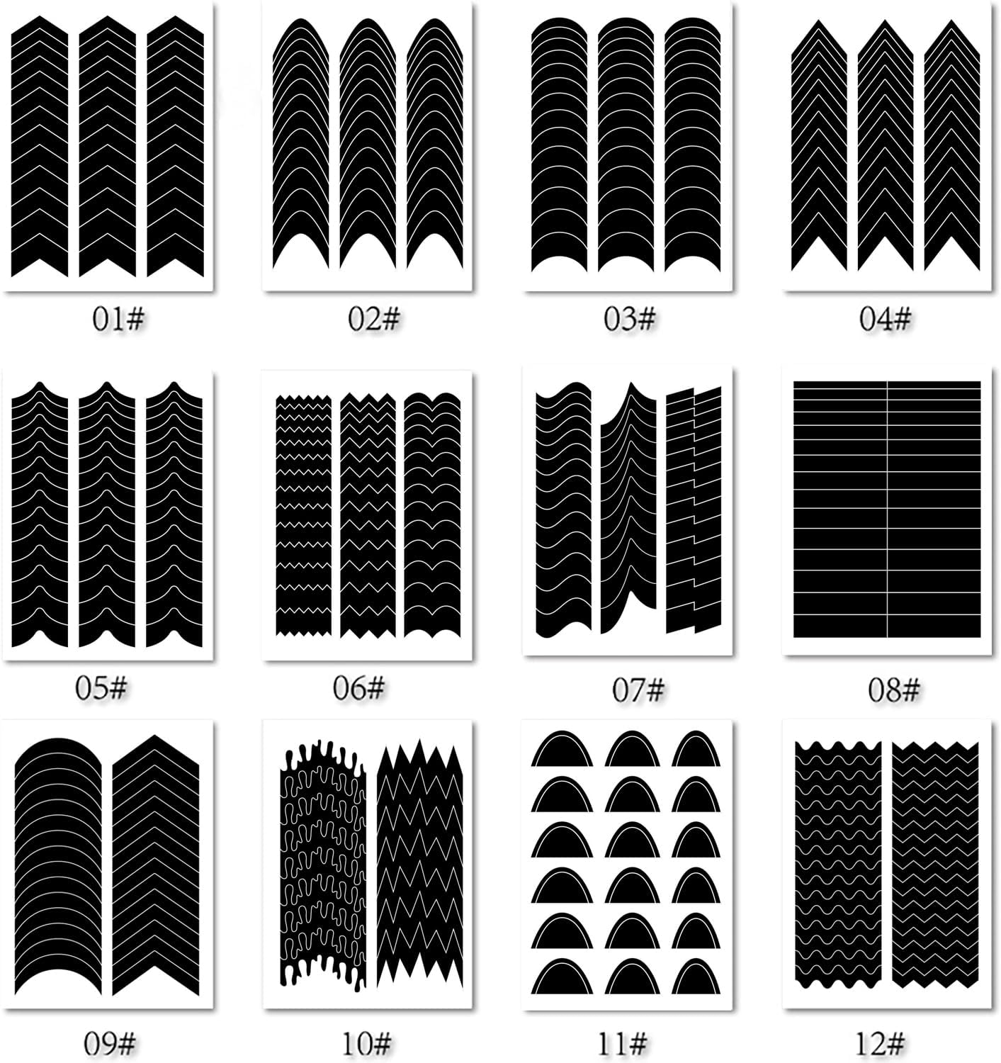 Nail Art Stickers French Minimalist Crescent Smile V-Shaped Black Nail Styling Stickers Pack of 12