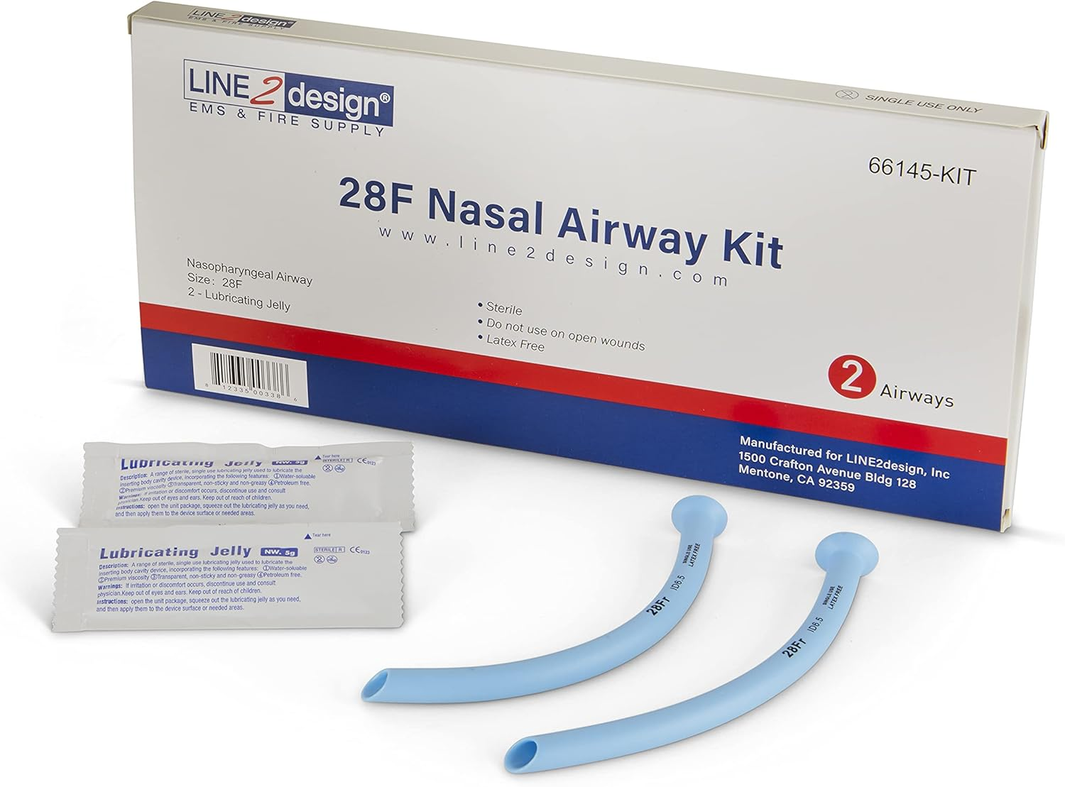 Line2Design Nasal Airway Kit 28F - Medical Nasopharyngeal Management - First Aid Emergency Rescue Latex Free Respiration Tubes with Lubricating Jelly Packets - Pack of 2 image number 1