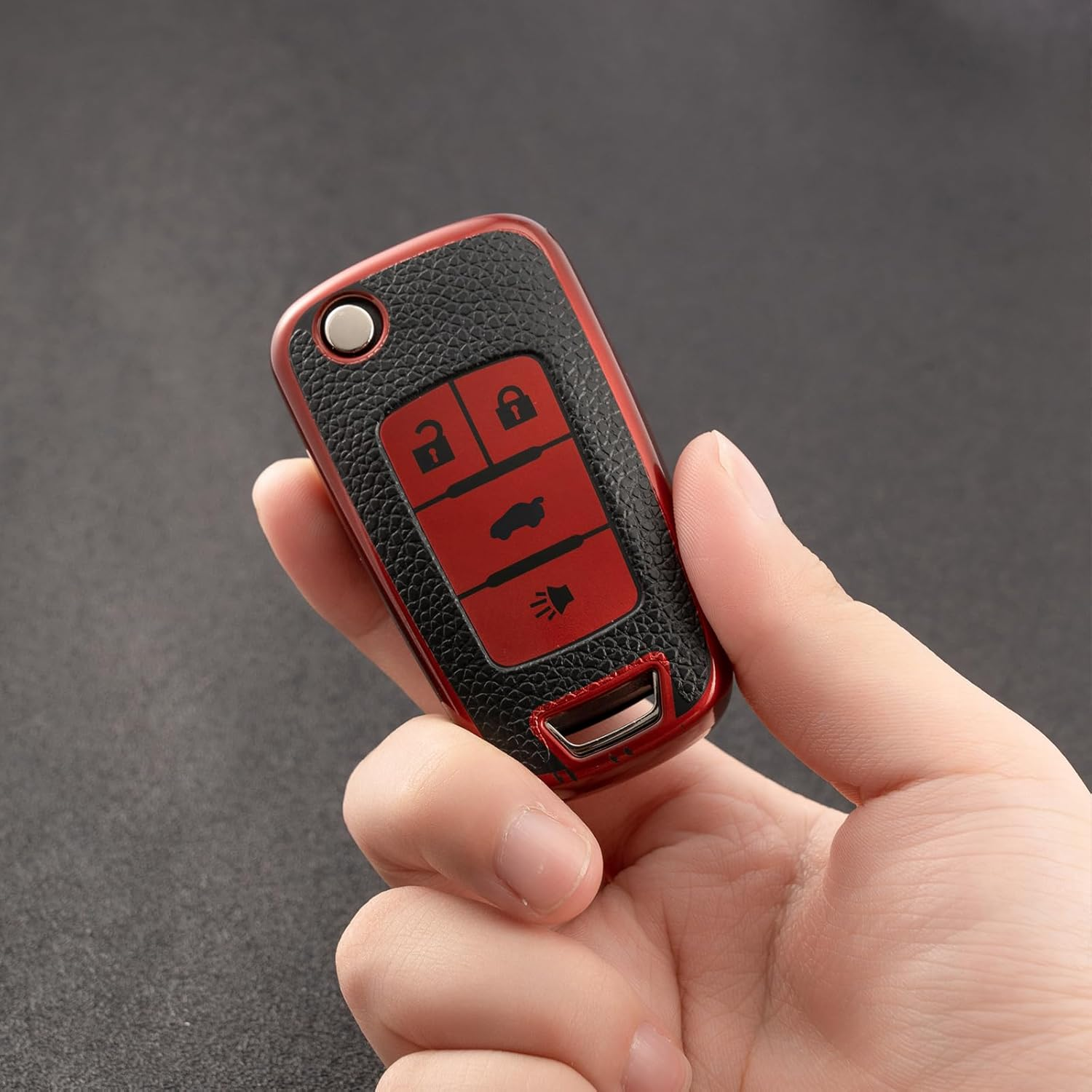 CHATYYD Key Fob Cover for Chevy, Smart Remote Car Key Case Cover Compatible with Chevrolet Cruze Equinox Camaro Malibu Sonic Volt Park Buick Encore Allure Regal(Red)