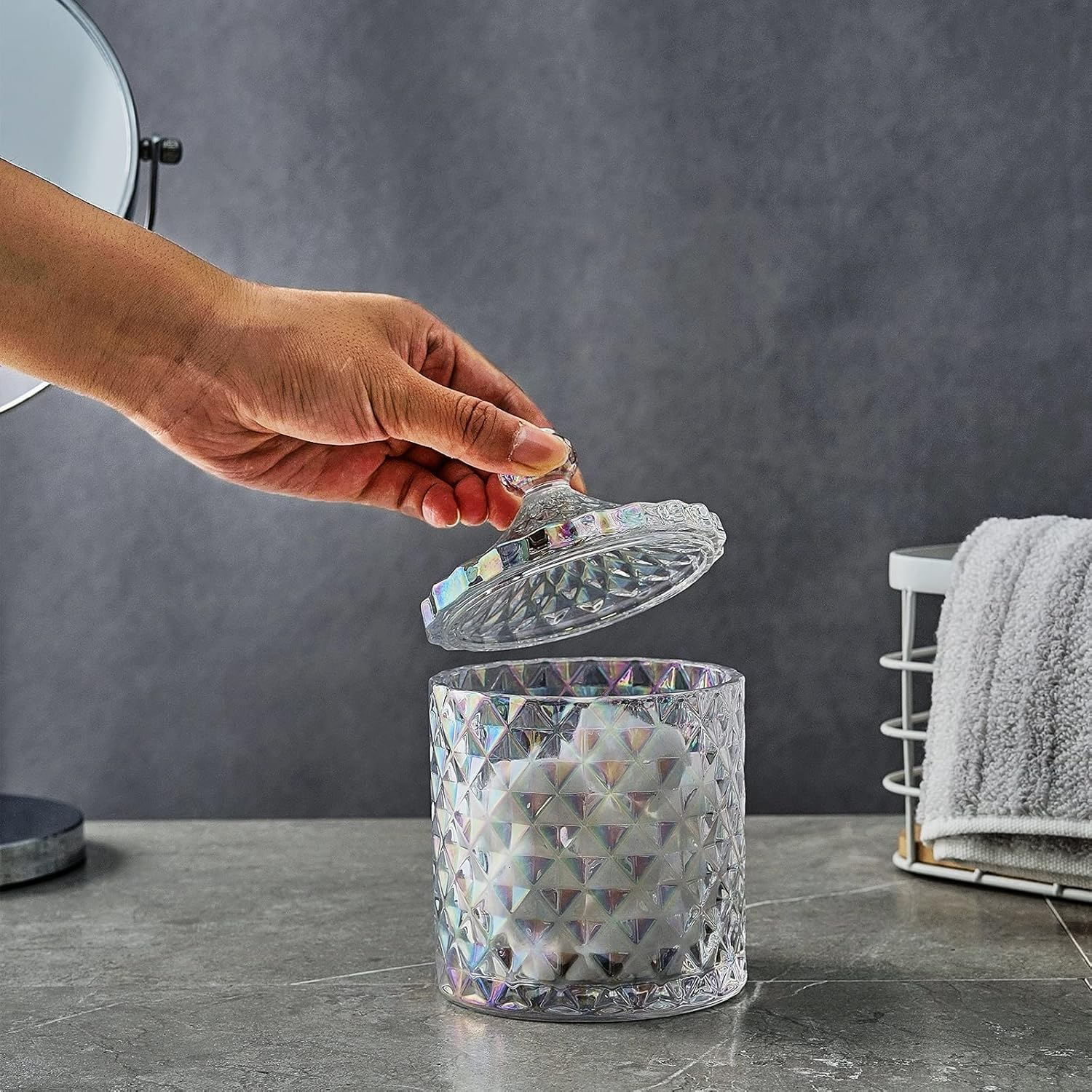 Set of 5 Glass Bathroom Accessories Set Include Soap Dispenser & Tumbler & Soap Dish & Toothbrush Holder & Apothecary Jar(Luxurious Crystal Sparkling Colored) image number 6