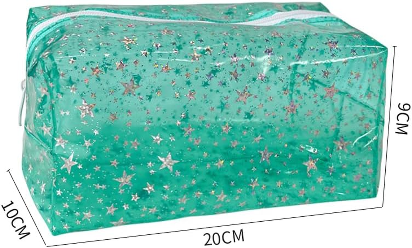 Toteprint 2 X Transparent Cosmetic Bag, Glitter Star Pattern, 20 X 10 X 9 Cm, Turquoise Cosmetic Bag with Zip for Men and Women image number 5