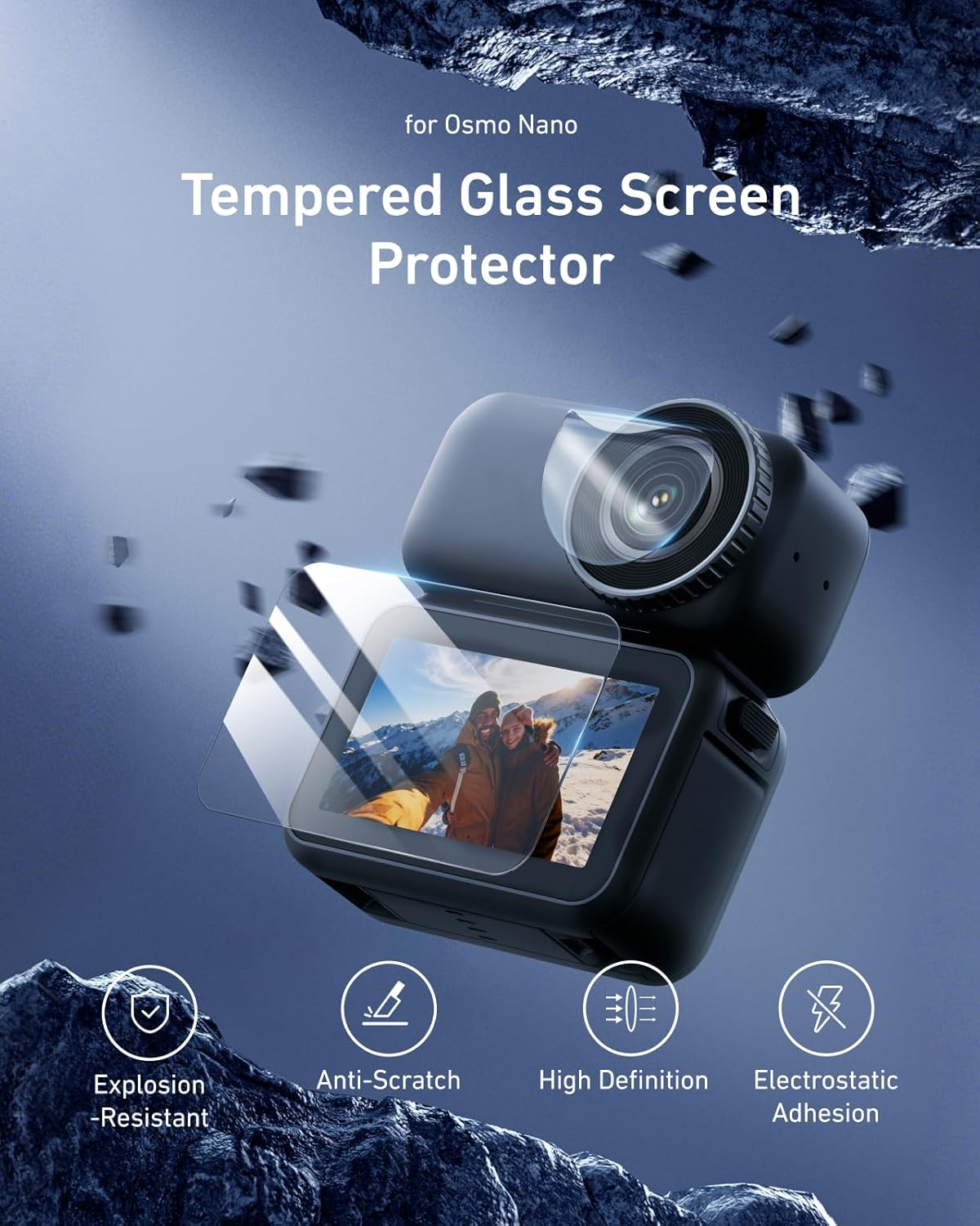 TELESIN Osmo Nano Screen Protector(2 Pack), Tempered Glass Film for DJI Osmo Nano with Ultra HD, 9H Hardness, Scratch Resistant, Static Cling Installation, Osmo Nano Camera Accessories image number 1