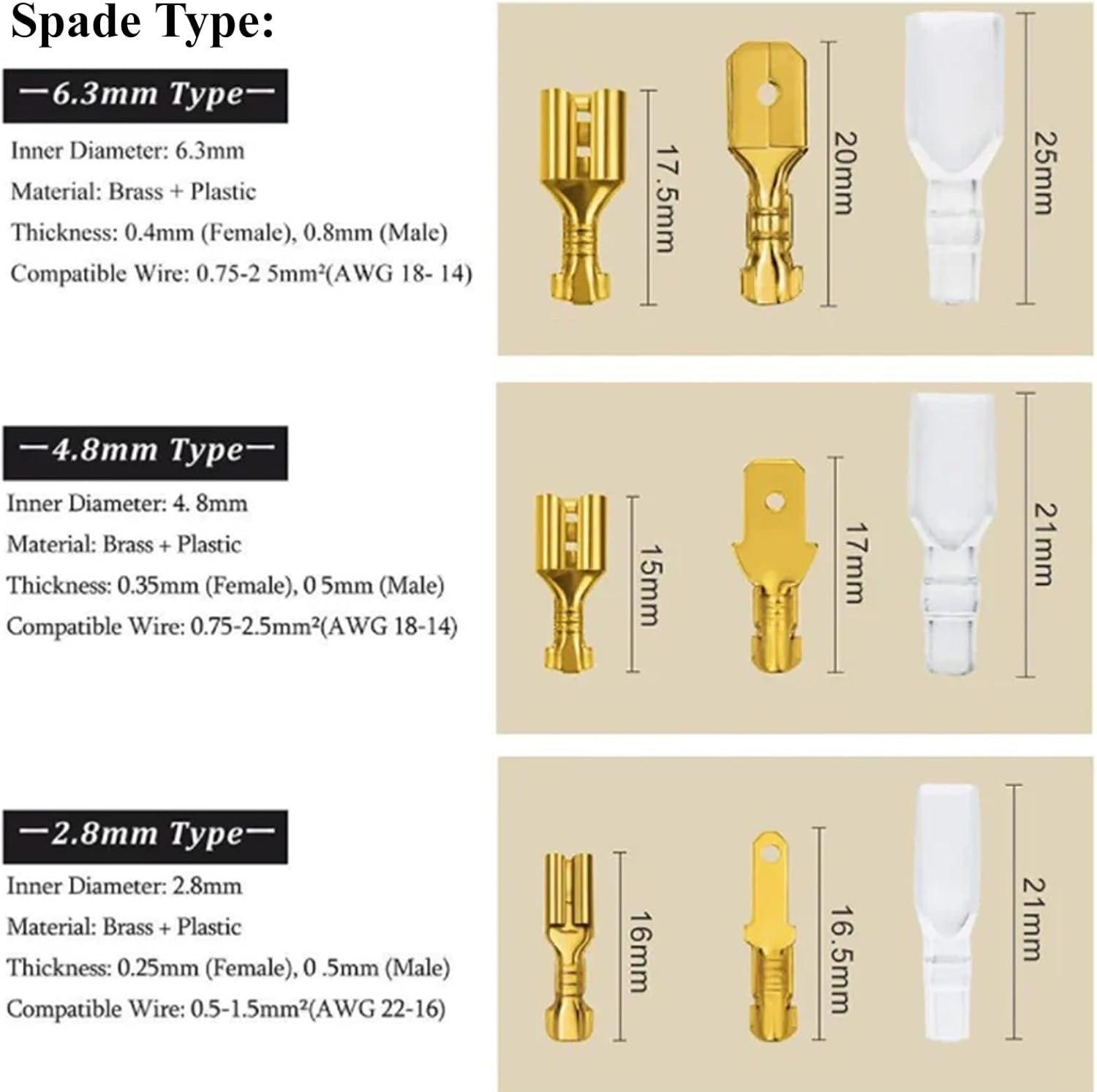 1000Pcs Insulated Spade & Bullet Connectors Set; 2.8Mm 3.5Mm 3.9Mm 4.8Mm 6.3Mm Male and Female Terminals and Insulation Sleeve Kit Copper Electrical Wire Wrap Crimp Splice with Nylon Sleeves &hellip;