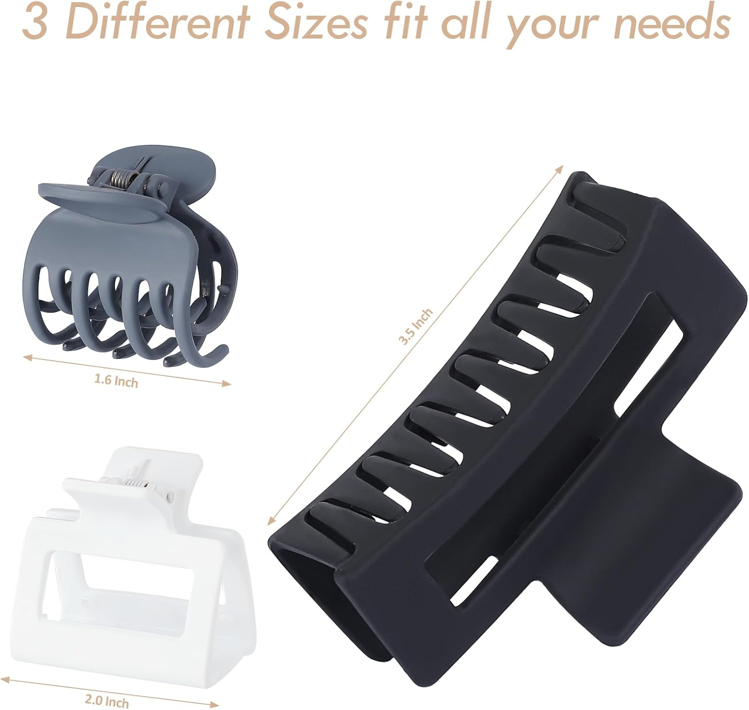 3 Style Claw Hair Clips Set for Women - 9 Pcs Medium Rectangle Clips for Thick Hair, Square Clips for Thin Hair - Grey image number 5