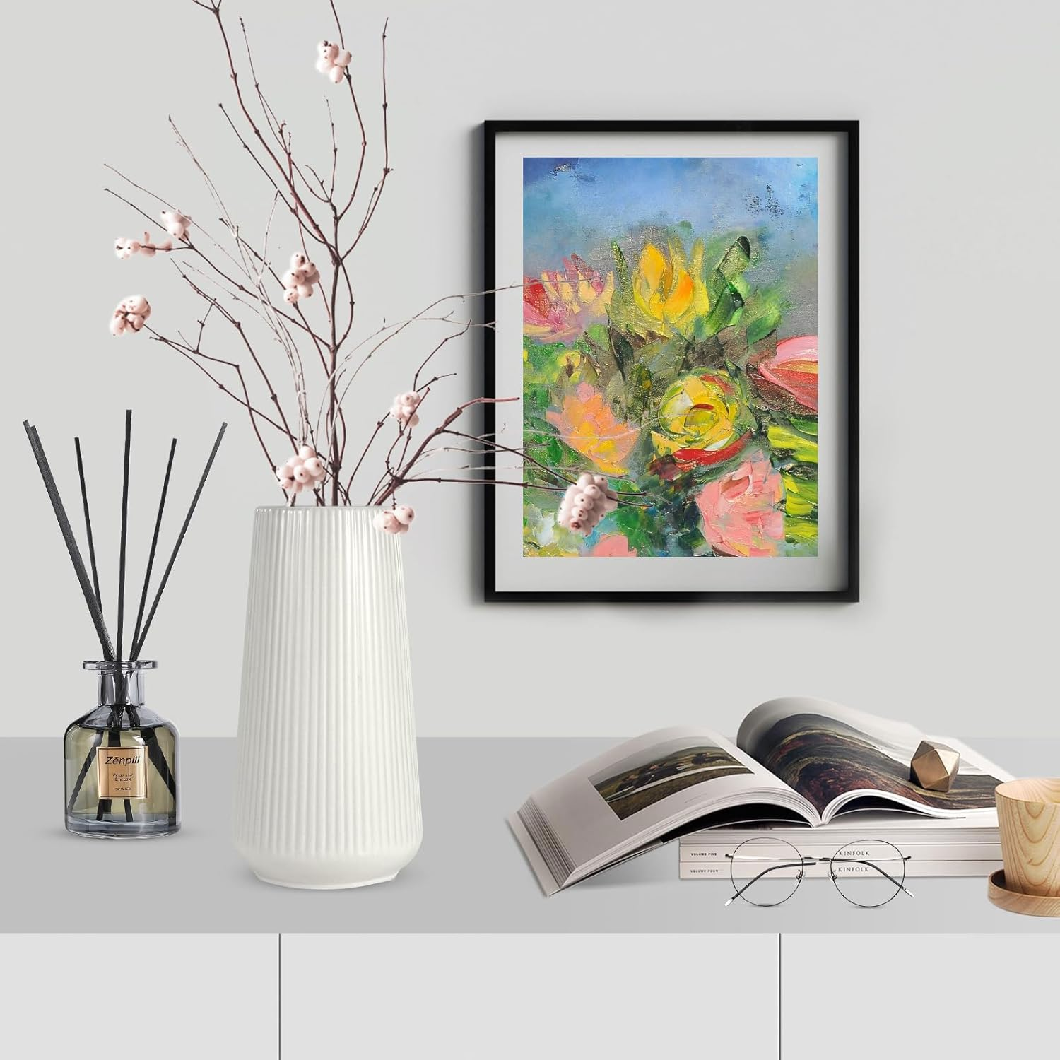 White Ceramic Vase, IGGUCEA Small Cute Flower Vase for Pampas Grass, Home, Living Room, Dining Table, Farmhouse, Office Decor, Bedroom, Table, and Kitchen Shelf - White image number 3