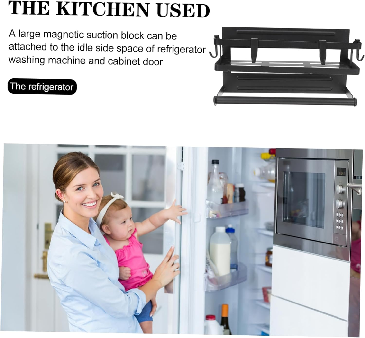 COLLBATH Magnetic Spice Rack for Refrigerator Kitchen Organizer Hooks Safety Guardrail Versatile Shelf for Cooking Oils Jars and Seasonings Space-Saving Design for Home Storage image number 3