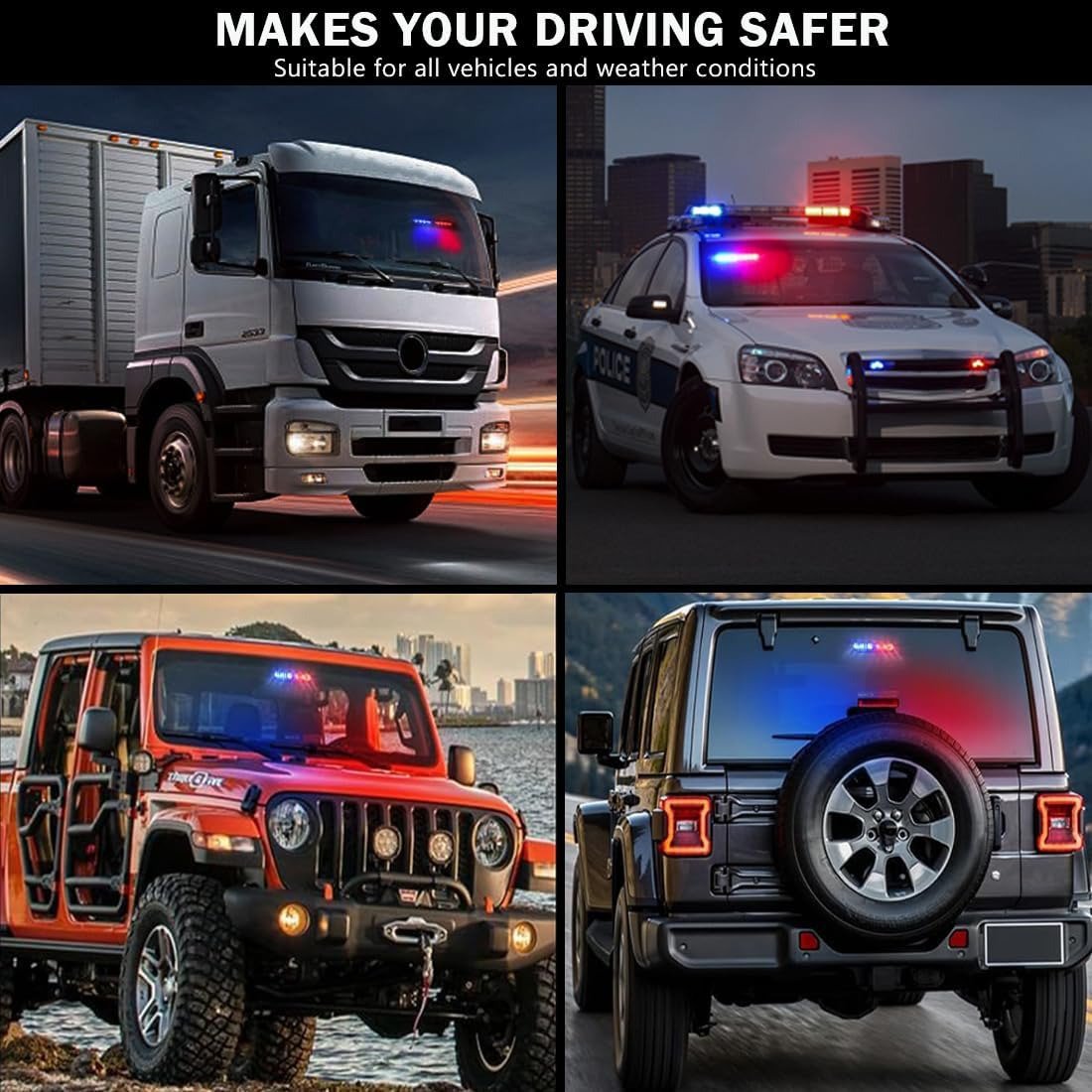Red Blue LED Emergency Strobe Light,Interior Windshield Safety Warning Police Lights W/Suction Cups,Dash Emergency Flashing Light,For Car,Police Law Enforcement,Firefighter Vehicle image number 4