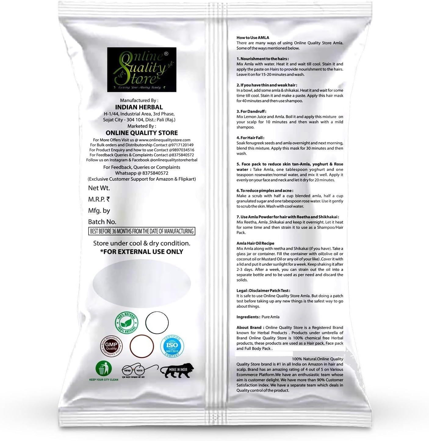 Online Quality Store Amla, Reetha, Shikakai Powder Combo Powder Pack for Hair |Hair Care Products |Reetha Amla Shikakai Combo Powder(Pack of 3,Total 380G Pack) image number 6