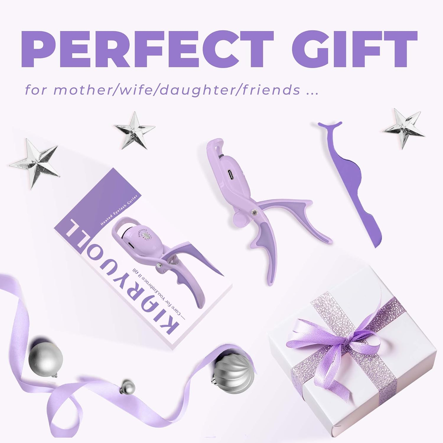 Electric Heated Eyelash Curler Kit Hot Lash Therapy Professional Eyelash Tools Battery Powered Lash Lifter Rechargeable Clamp for Various Eye Types Plastic Material (Colour Purple) - White image number 7