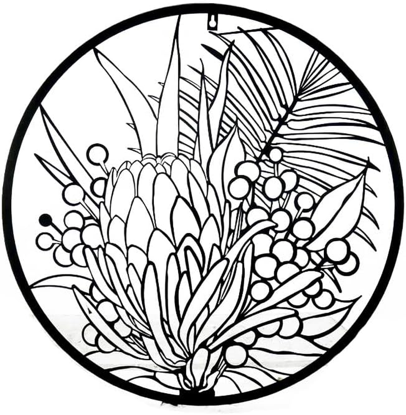Lylac Homeware round Botanical Wall Art, Iron Metal Flower Design, 60 X 60 Cm