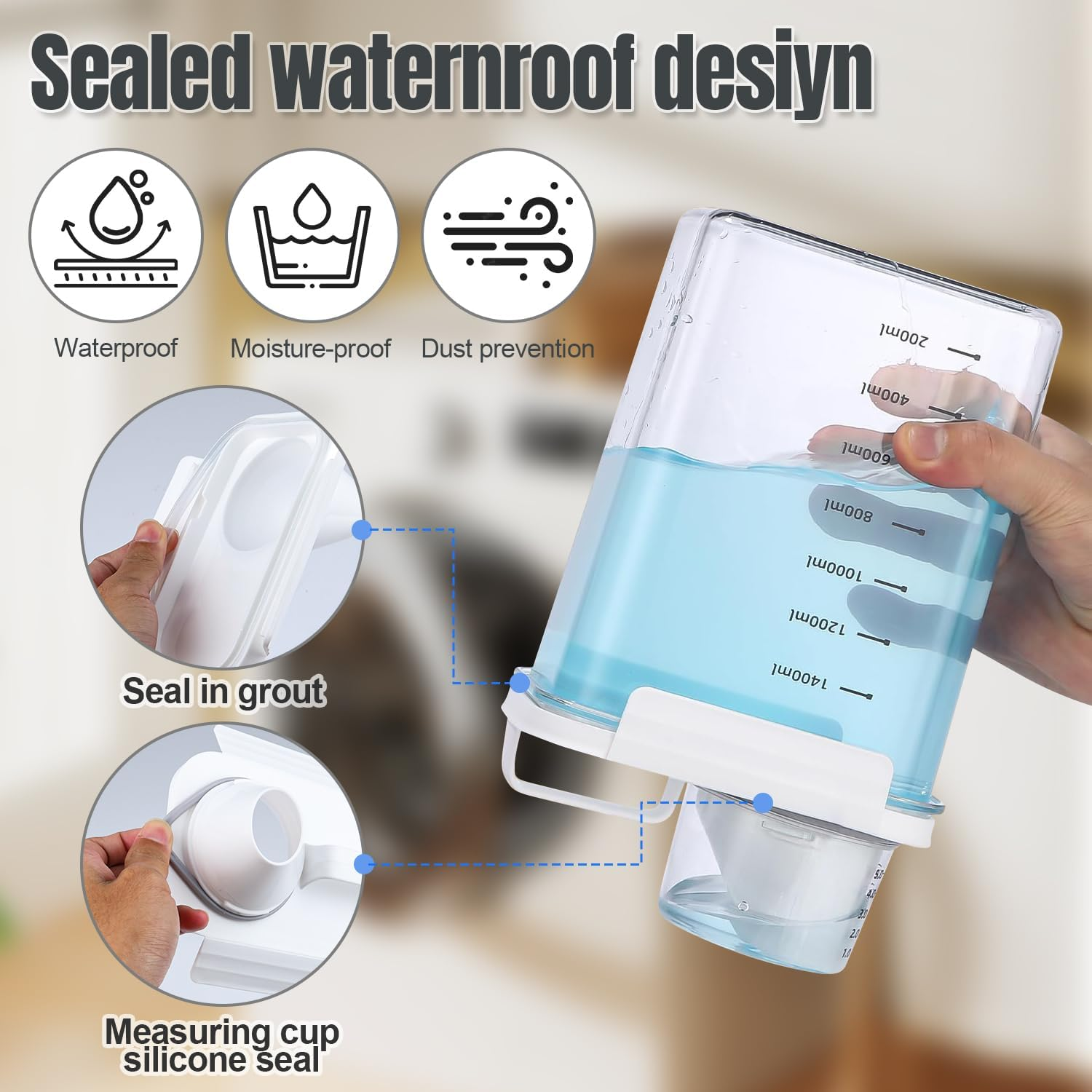 1800 Ml Airtight Detergent Dispenser with Measuring Cup, Multi-Purpose Washing Powder Dispenser for Powder, Washing Powder Storage Box, Laundry Detergent Box, Storage Container for Detergent, Food image number 3