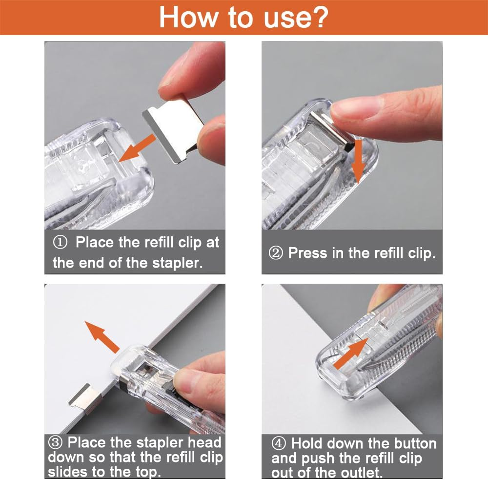 DSBGKJI 2 Pcs Handheld Reusable Creative Stapler Push Stapler Clips Paper Clamp Dispenser 40 Sheet Capacity with 100 Stainless Steel Refill Binder Clips for Office Document School Supplies