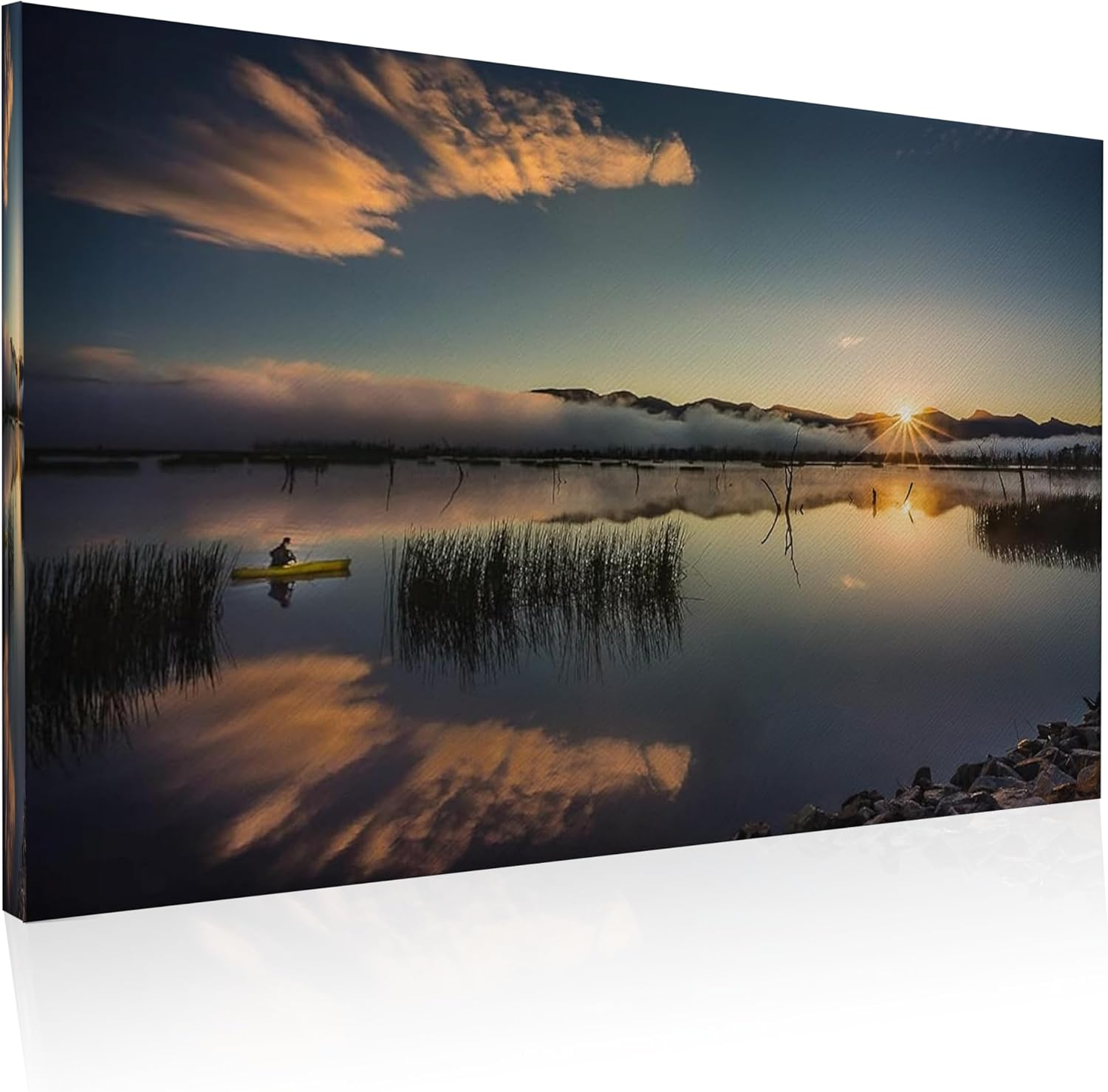 Tomuu Erissa Large Bedroom Wall Art with Tranquil Peaceful Sunrise over Lake Scene | Canvas Wall Paintings for Living Room | Large Wall Pictures for Living Room | Premium Decor | 100 X 50Cm image number 5
