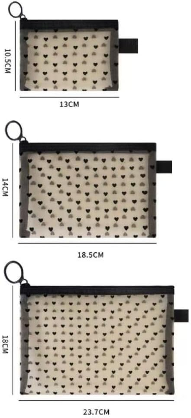 Clear Heart Pattern Makeup Bag Set, Travel Toiletry Storage Pouches with Zipper, Transparent Mesh Cosmetic Organiser (Pink) image number 1