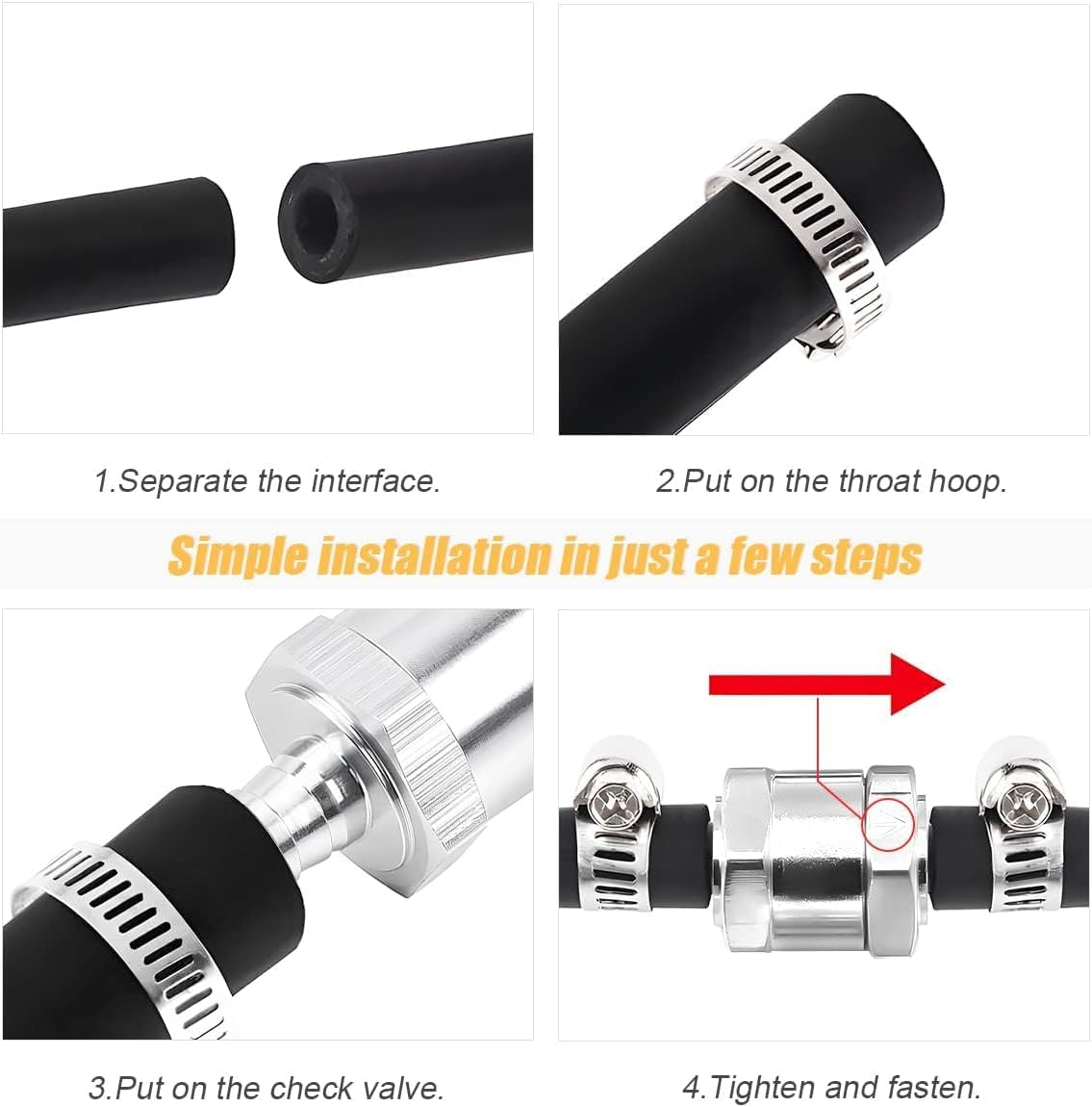 DAVRPES 8Mm 5/16" Fuel Check Valve One Way Inline Non Return Diesel Gasoline Silver (8Mm OD) image number 2