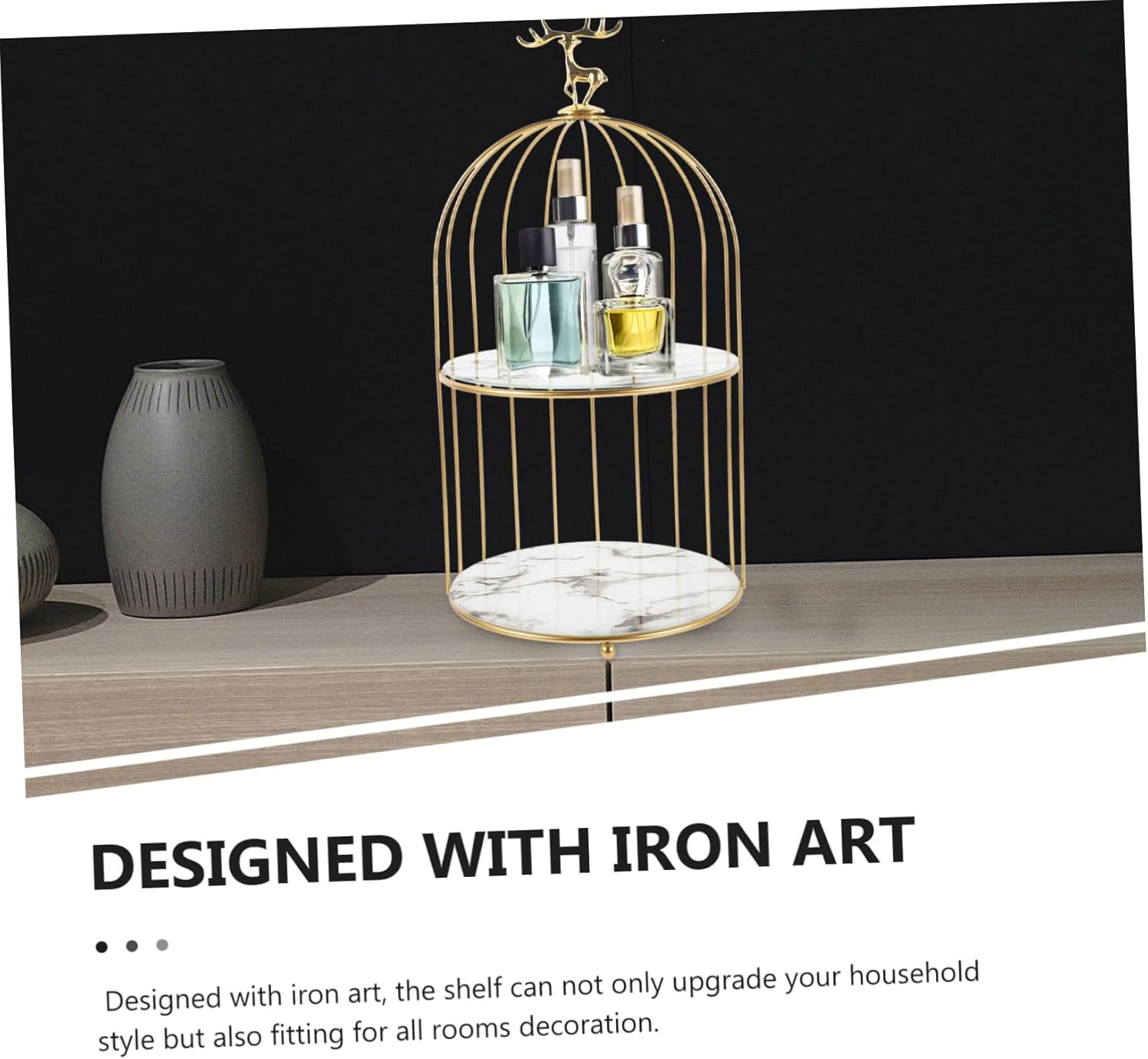 Alipis Bird Cage Makeup Organizer Rack Elegant Dresser Storage Stand for Cosmetics Perfume Skincare Unique Design for Vanity Bathroom and Bedroom Ample Space Stylish and Functional image number 5