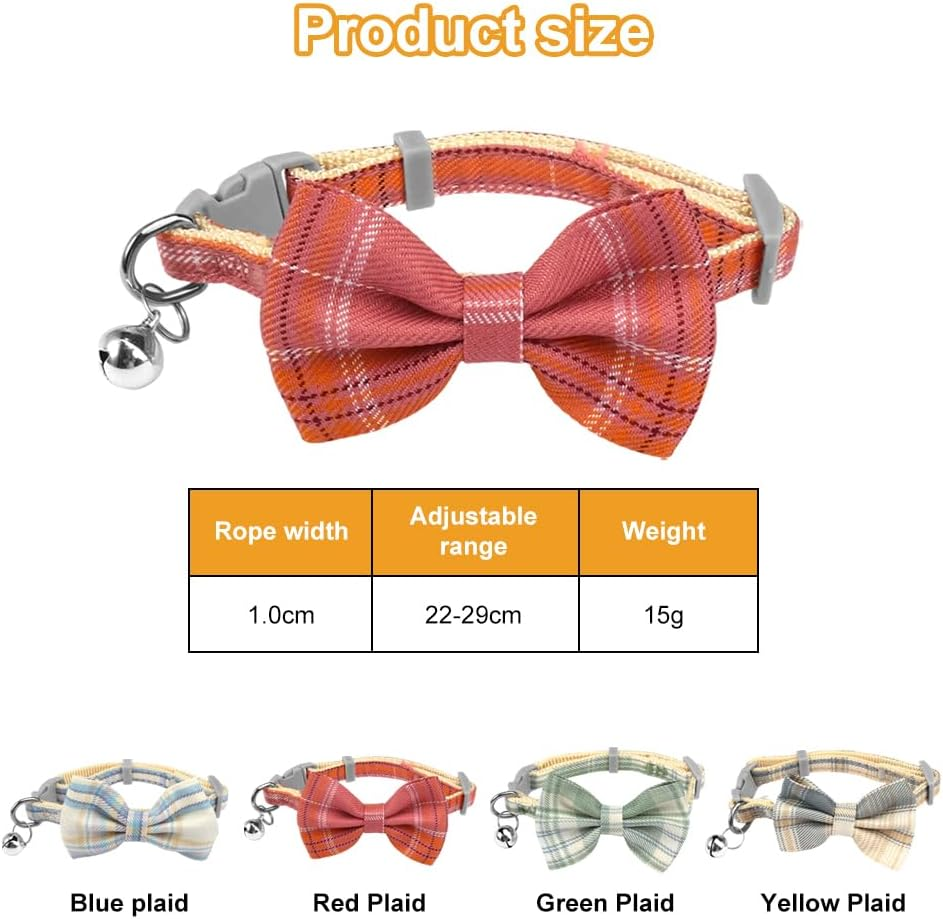 Set of 4 Blue and White Checked Cat Collars with Bow Tie and Bell Adjustable image number 4