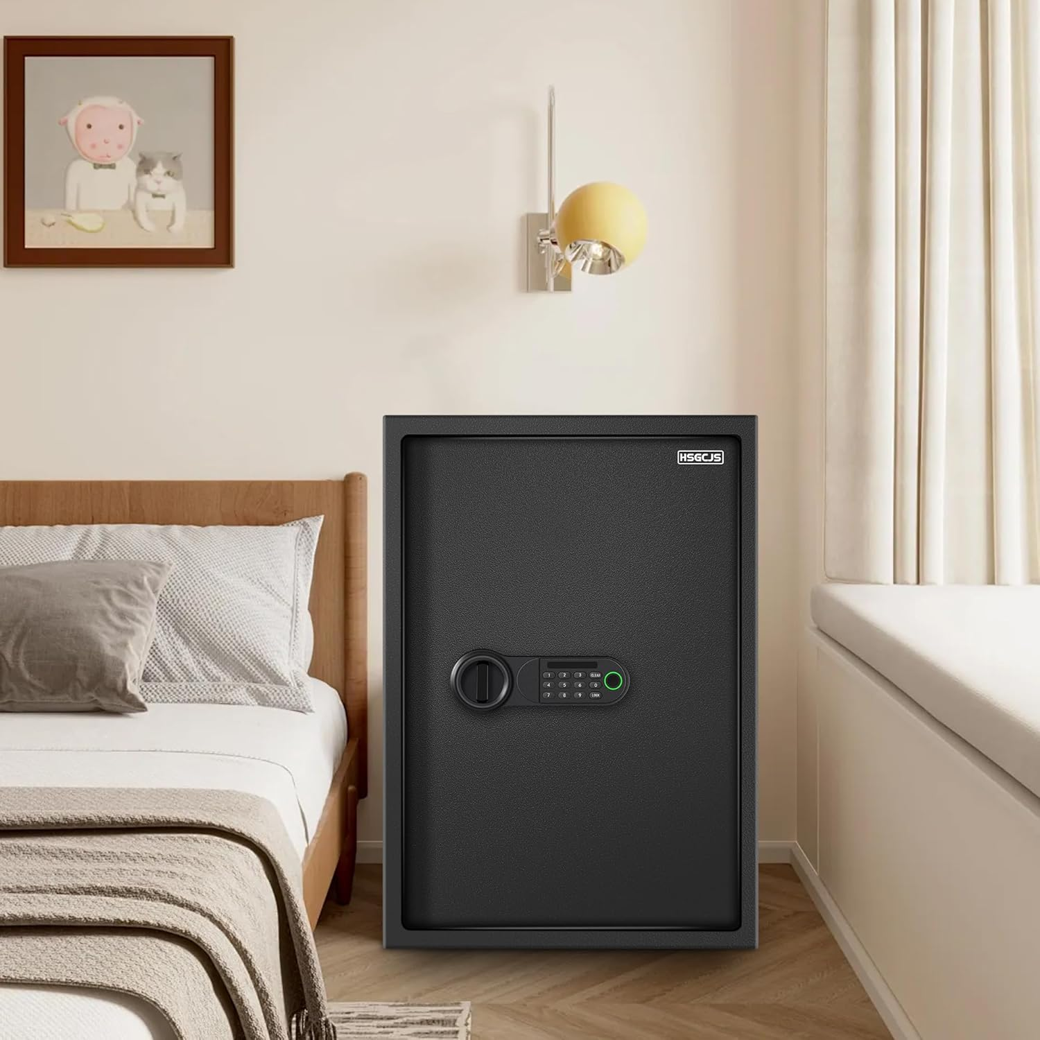 HSGCJS Large Fingerprint Safe &ndash; 3.02 Cubic Feet,Biometric Fingerprint Home Safe Box with Digital Keypad,Security Safe with Induction Light and Leather, Money Box for Jewelry Cash Document Valuables image number 3