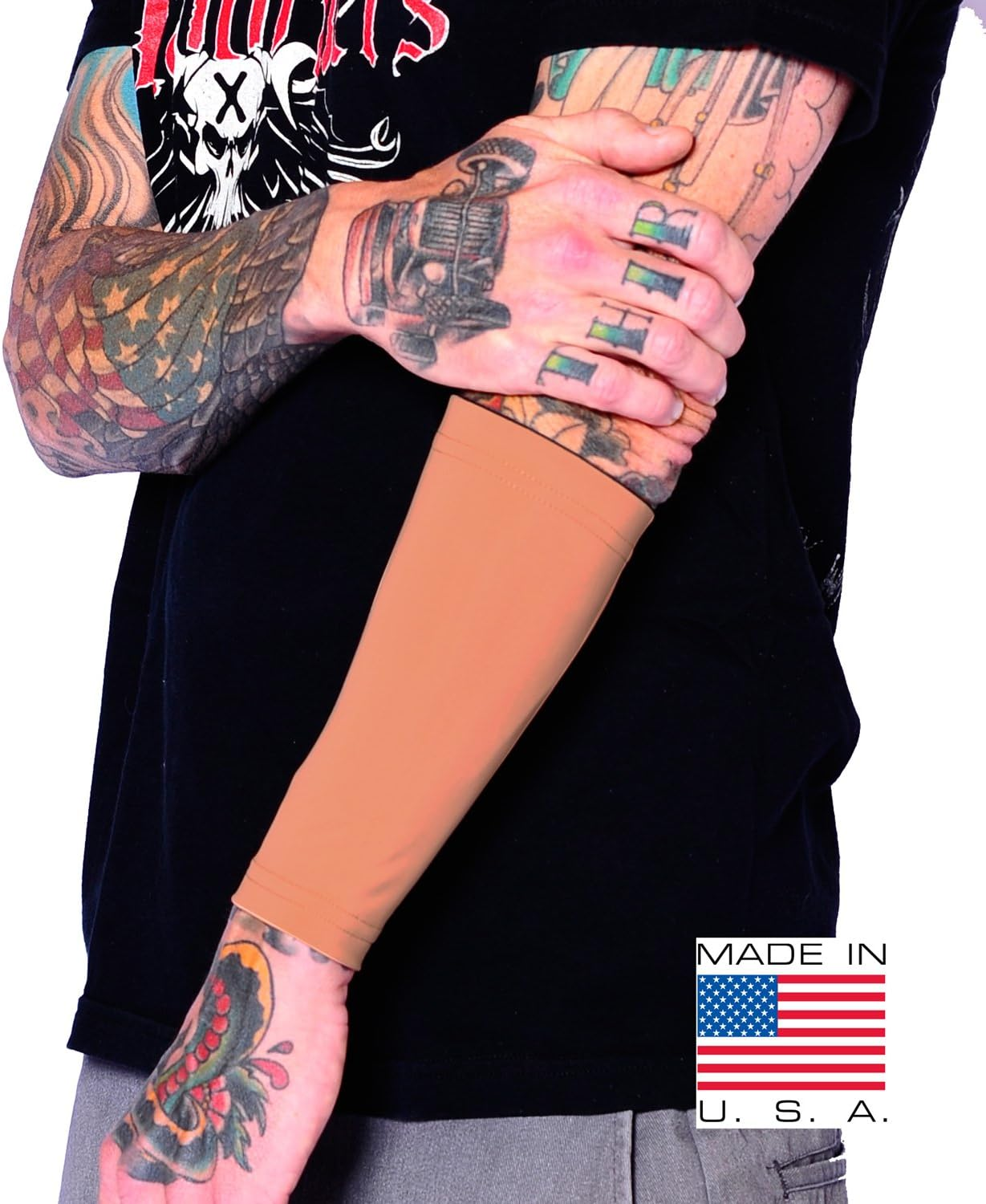 Tat2X Ink Armor Premium Forearm 9" Tattoo Sleeve Covers - No Slip Gripper - U.S. Made - Suntan - ML (Single Sleeve) image number 2