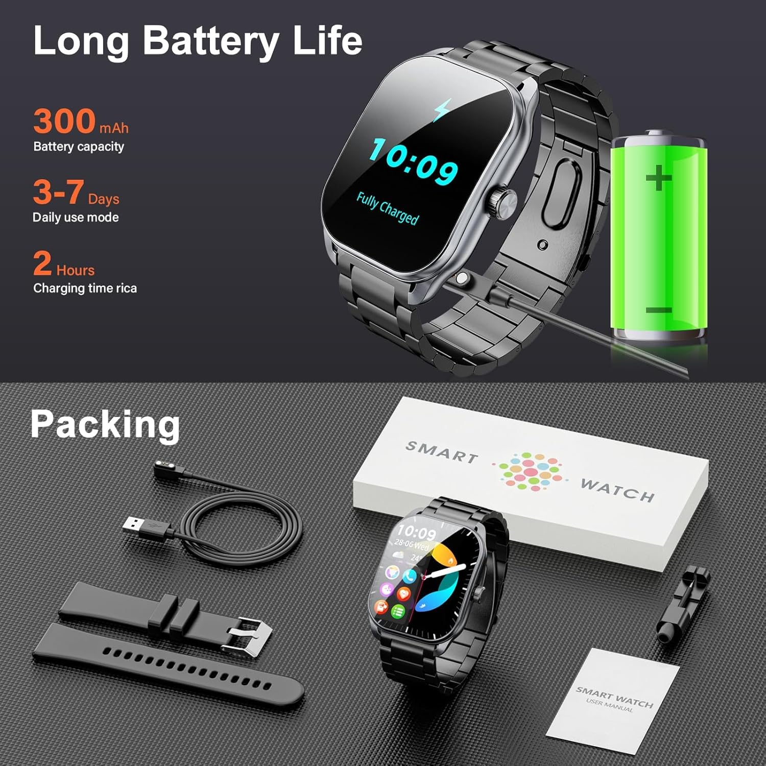 Curve Military Smart Watch for Men(Answer/Make Call), 2.01" Smartwatch 2025 Newest Fitness Tracker with 120+ Sports Modes IP68 Waterproof Fitness Watch for Android Ios (2 Straps) image number 3