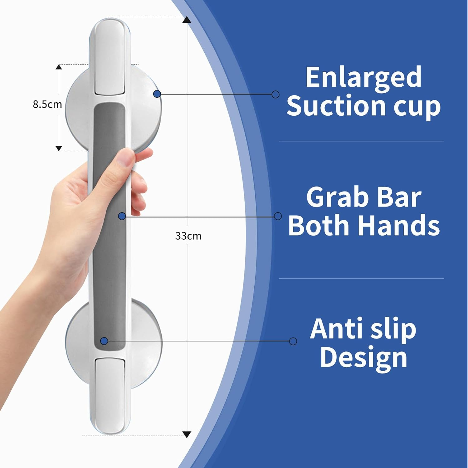 Bathroom Safety Grab Bar, Suction Cup Mount, No-Drill Installation, for Toilet, Shower, Bathtub