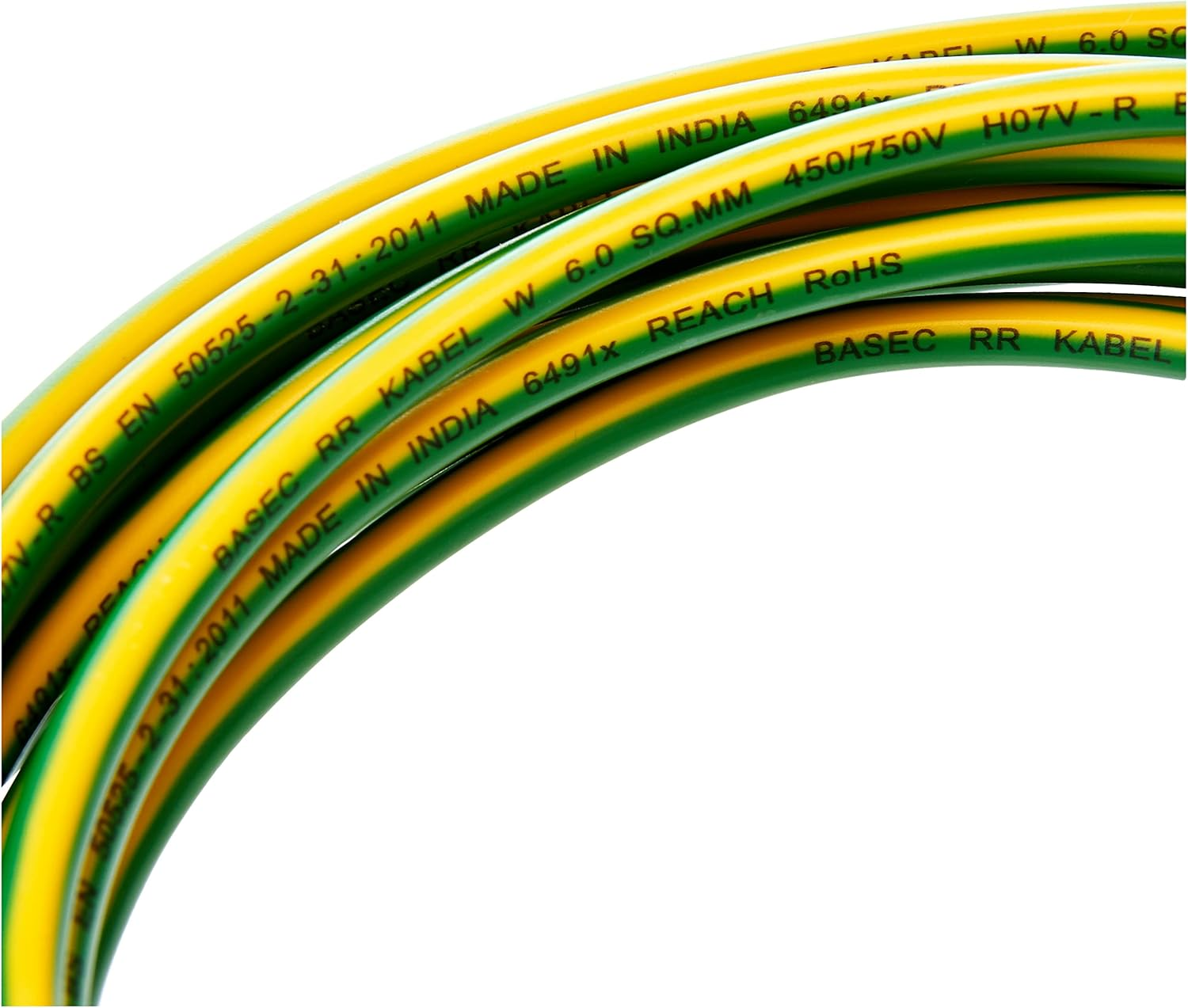 Merriway BH01518 Single Core round Earth Cable, 6491X 6.0Mm Yellow & Green, 5 Metres (16.5 Feet) image number 1