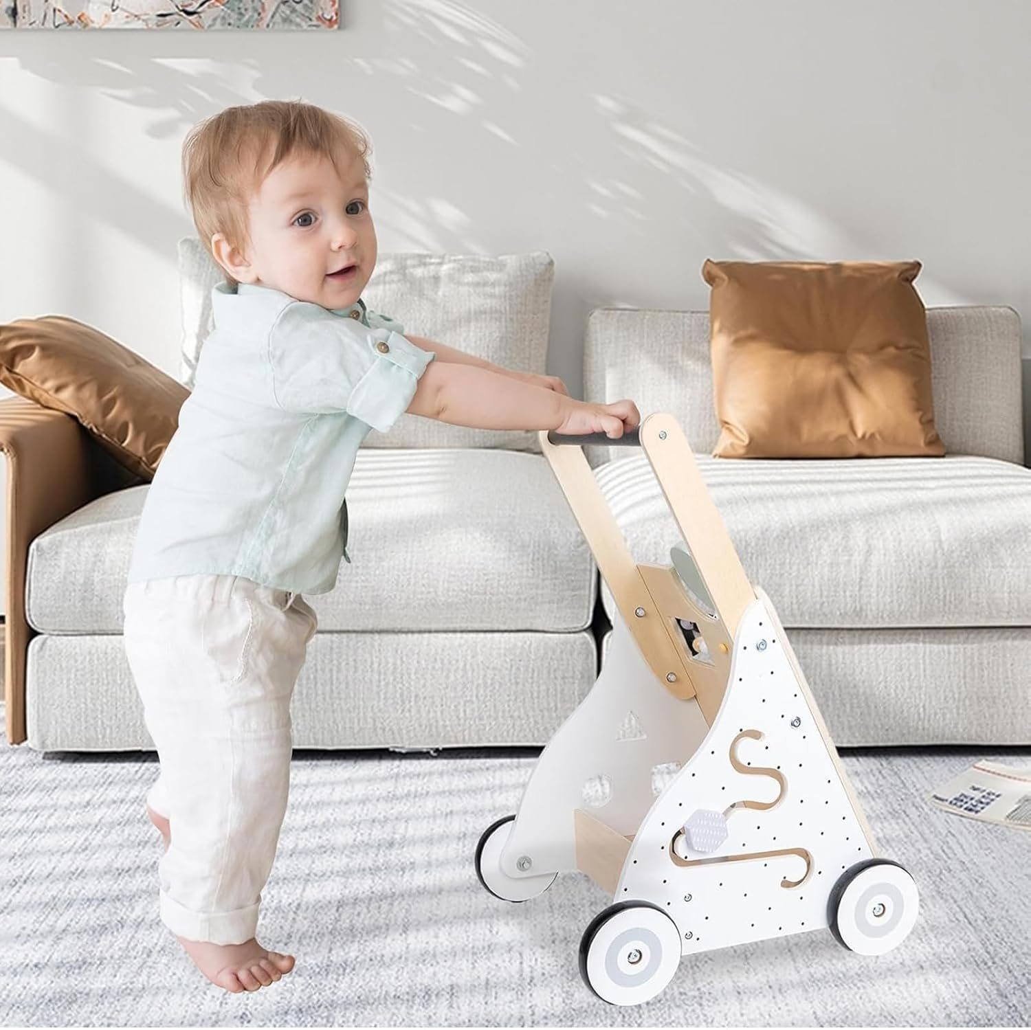 Baby Walker, Toddler Wooden Interactive Push Walkers, Girls Push Toy Learning Activity Walker for Baby Interactuve, Toddler Trolley, Kids Early Education Toy Birthday image number 5