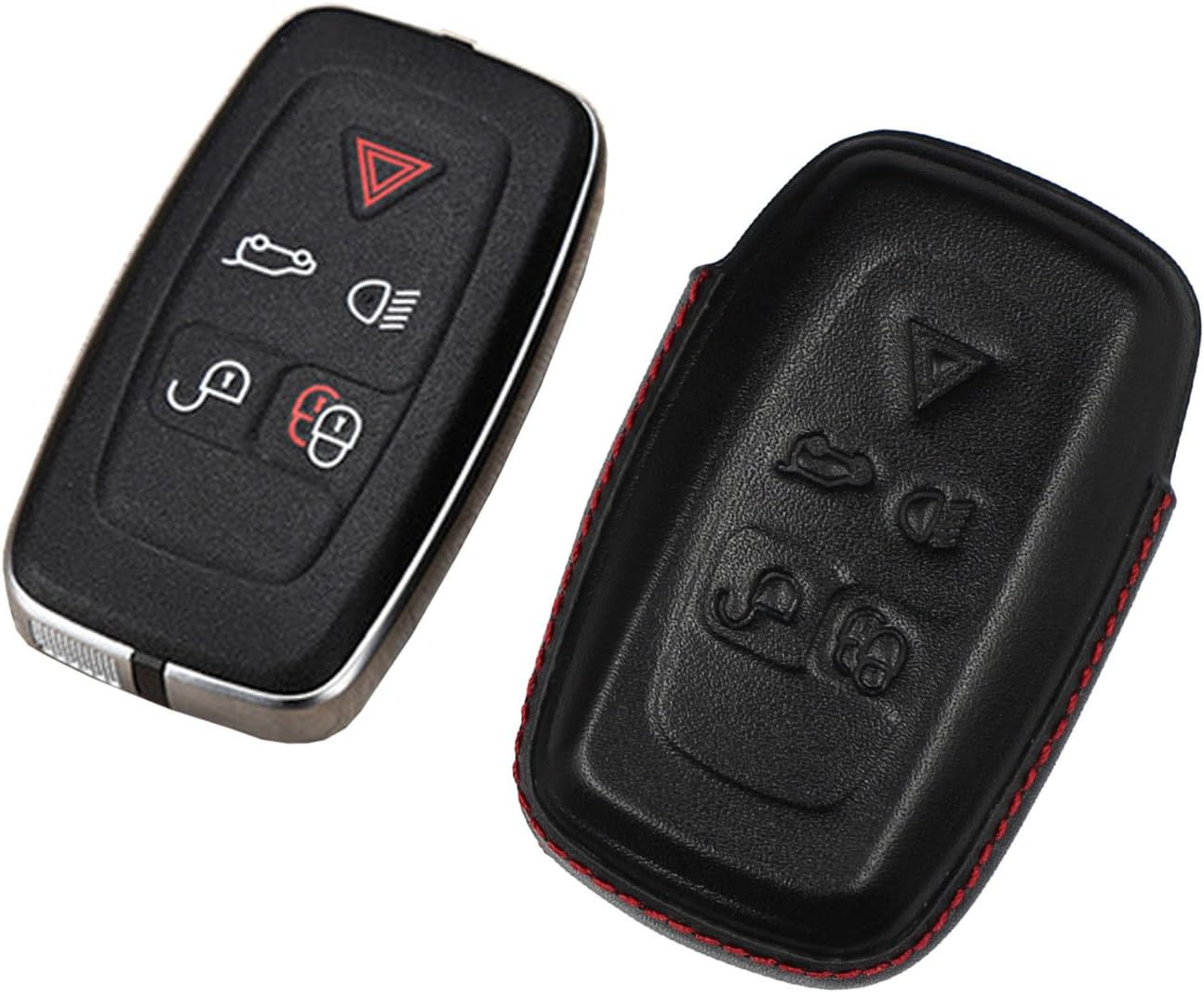 M.Jvisun Men Women Genuine Leather Key Fob Cover for Land Rover Discovery 4 LR4 for Range Rover Evoque for Range Rover Sport Car Remote Key Case Pouch with Key Ring Keychain - Black image number 3