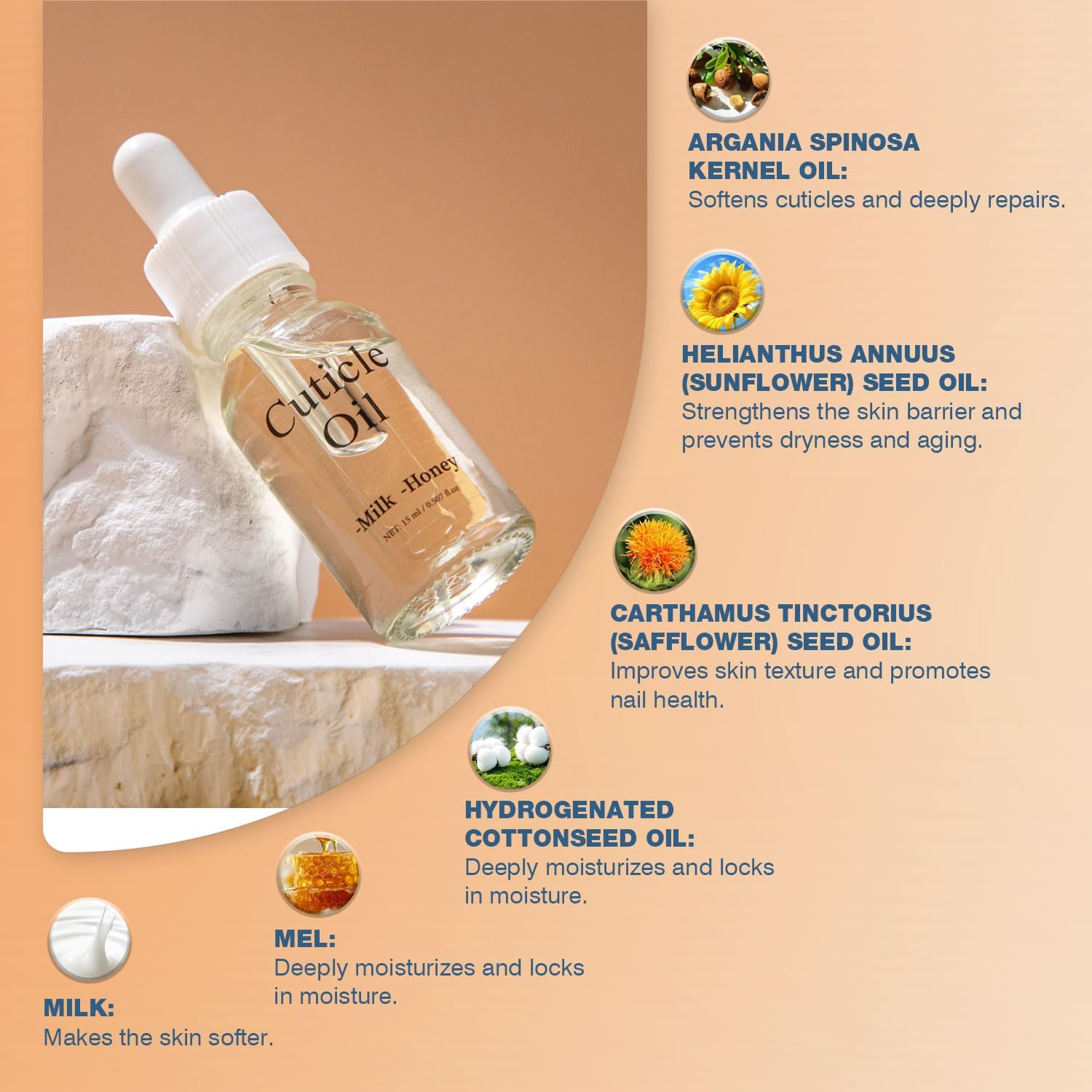 Milk & Honey Cuticle Oil, 15Ml Nail Nourishing Treatment, Glass Dropper Bottle image number 3