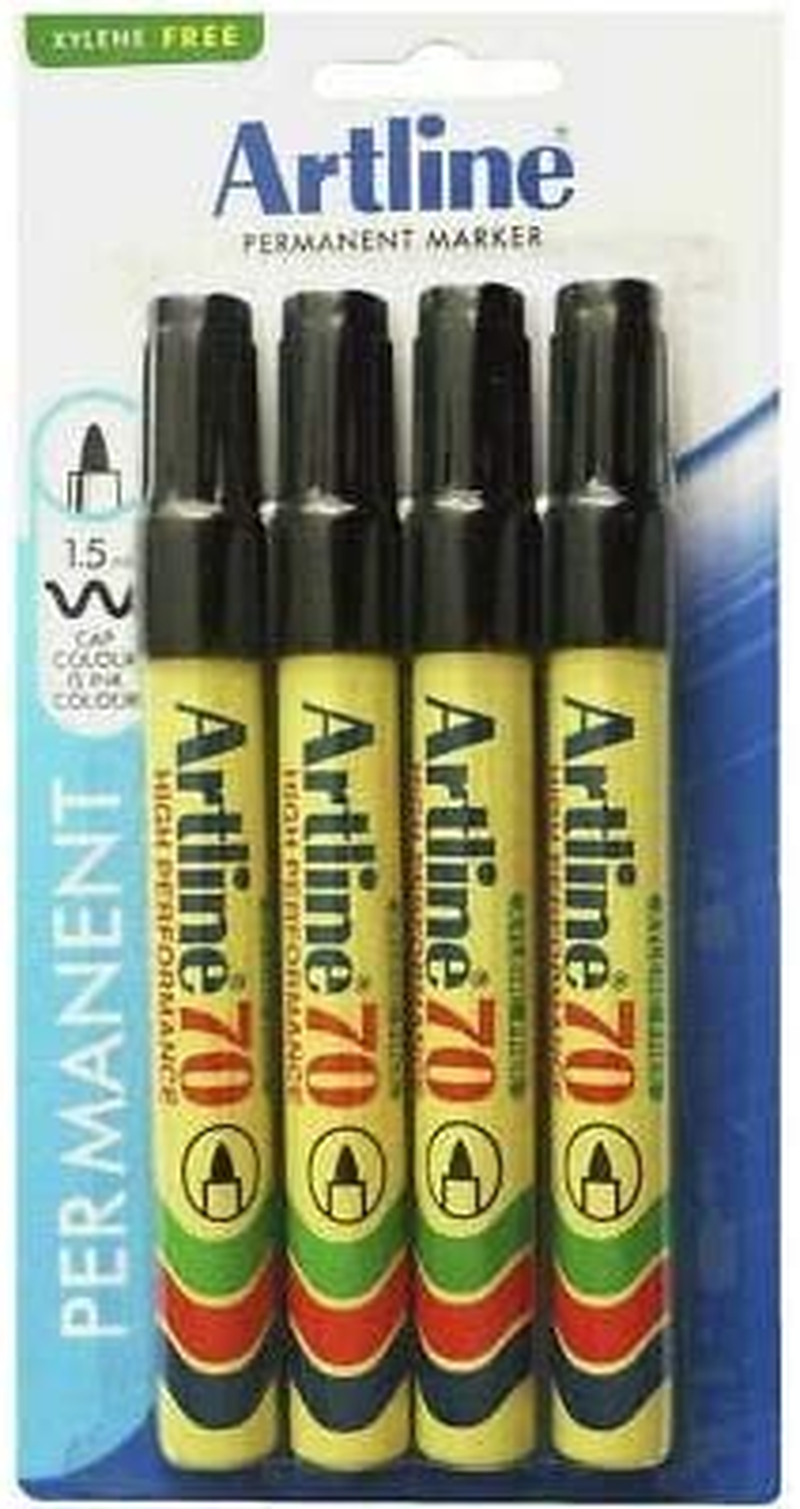 Artline 70, 107075HC, Permanent Markers in Hard Case, Bullet Nib, 1.5Mm, Black, 4 Pack