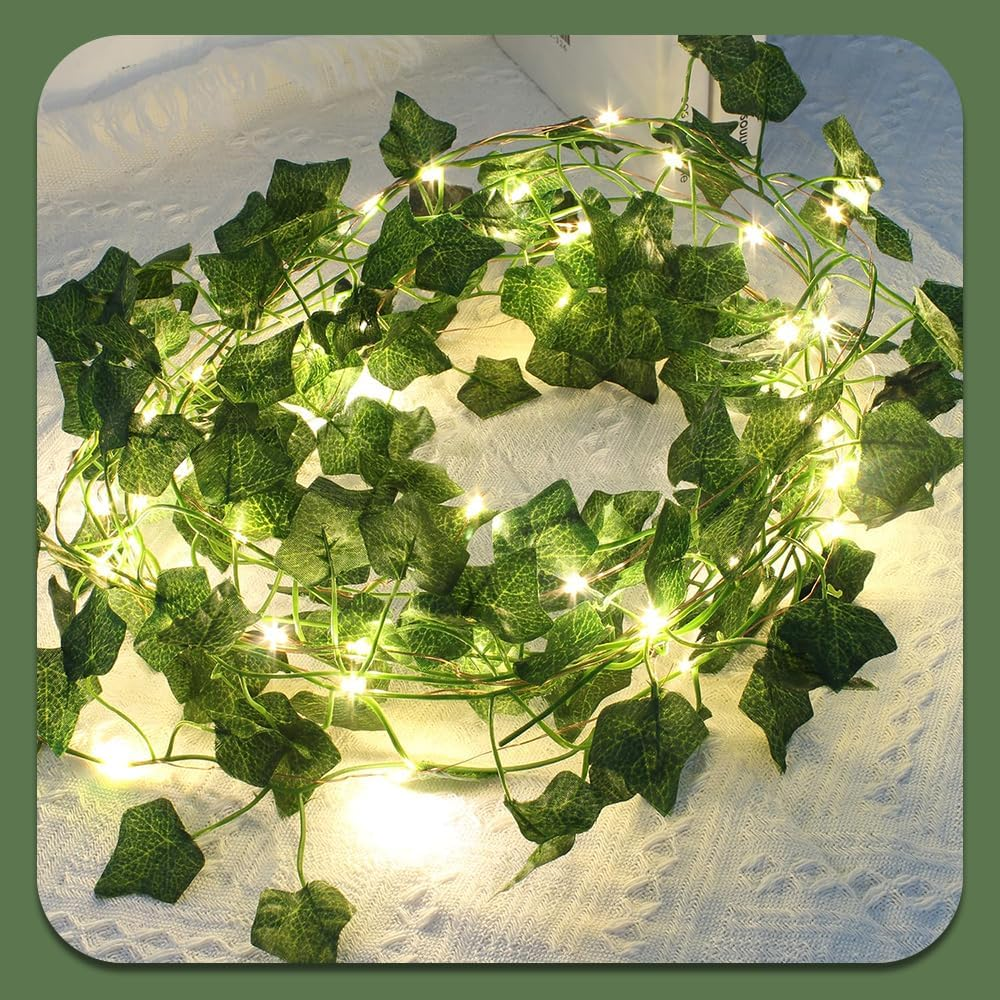 Leaf String Lights,Vine Lights,Fake Green Ivy Vine Fairy Strings Lights for Room Home Bedroom Outdoor Indoor Garden Decor image number 3
