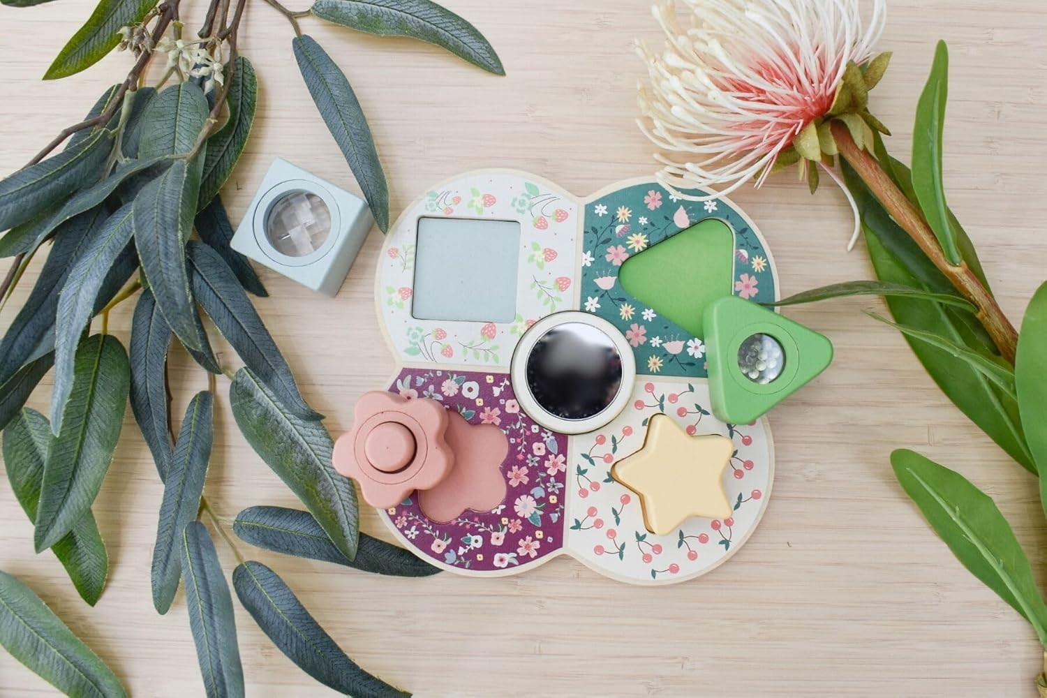 Kaper Kidz - Wooden Shape SORTER with Activity Blocks | Beautifully Decorated Wooden Blocks with Flowers and Interactive Shapes image number 4