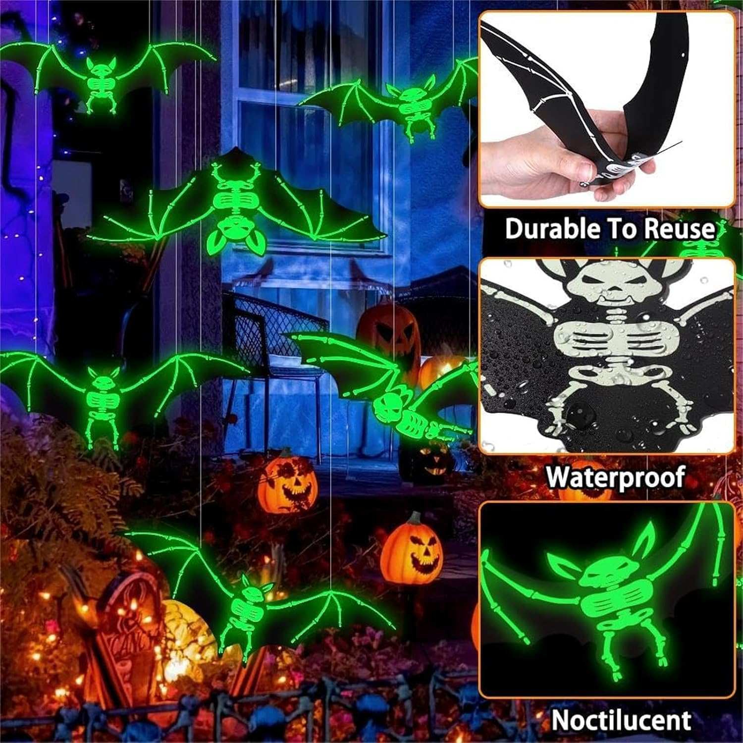 Hanging Bats Halloween Decoration,12 PCS Outdoor Indoor Halloween Hanging Bats Decor, Halloween Yard Decorations, Hallween Tree Decorations Ornaments, 3D Bats for Hanging in the Tree image number 4