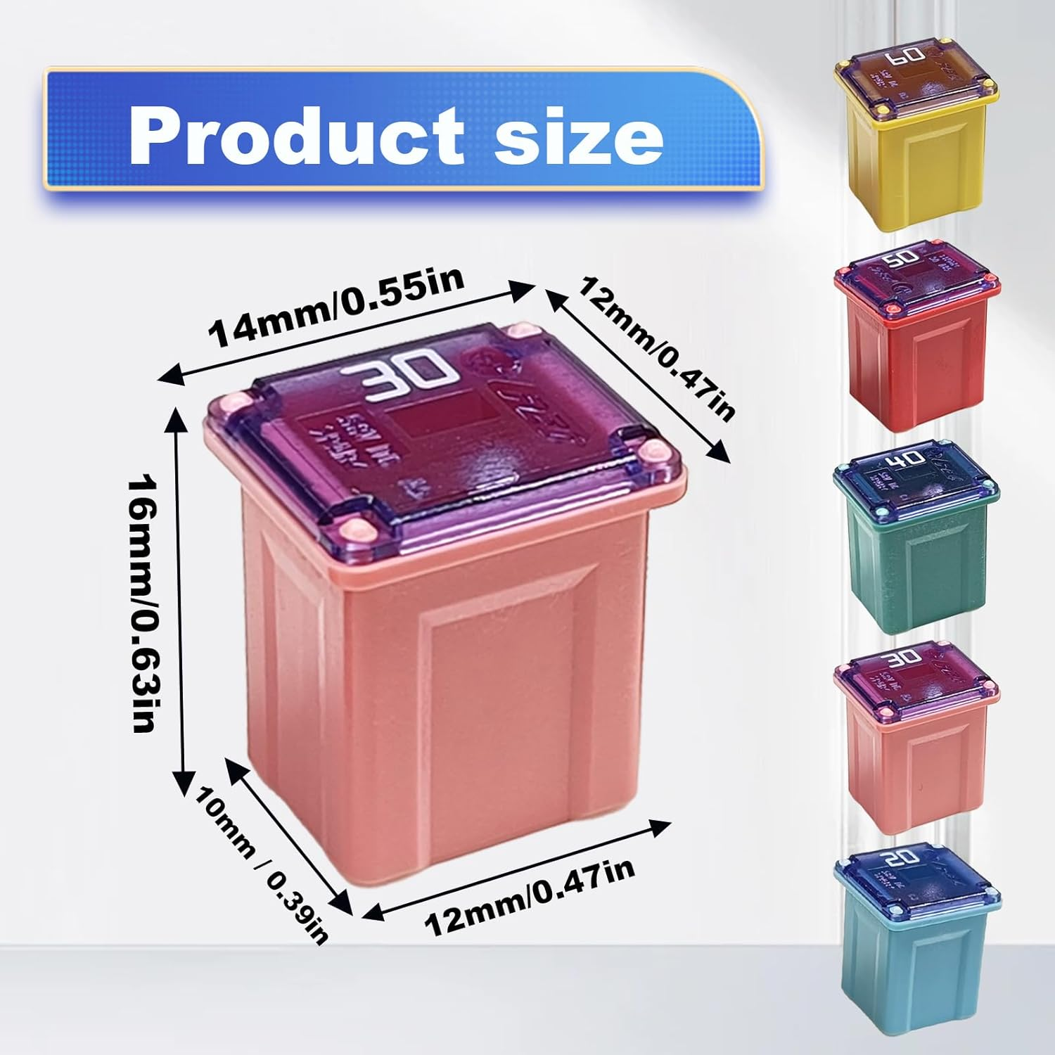 10Pcs Jcase Fuse Kit Mini Jcase Fuse Assortment Low Profile for Pickup Trucks Cars and SUVS (20A/30A/40A/50A/60A, 2Pcs Each) image number 4