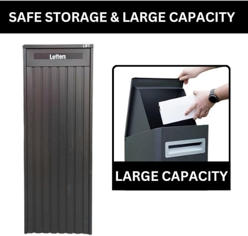 Parcel Pillar Charcoal Letterbox, Mailbox 1309, Modern Design, Made of Stainless Steel, Easy to Maintain, Weather-Resistant, Ideal for Residential & Commercial Use, Black & Satin image number 1