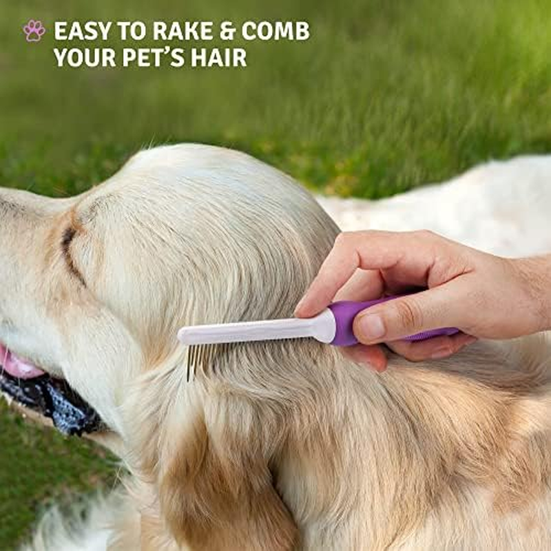 Pet Comb with Long & Short Stainless Steel Teeth - Dog Comb for Removing Matted Fur, Knots & Tangles &ndash; Detangler Tool Accessories for Safe & Gentle DIY Dog & Cat Grooming image number 2