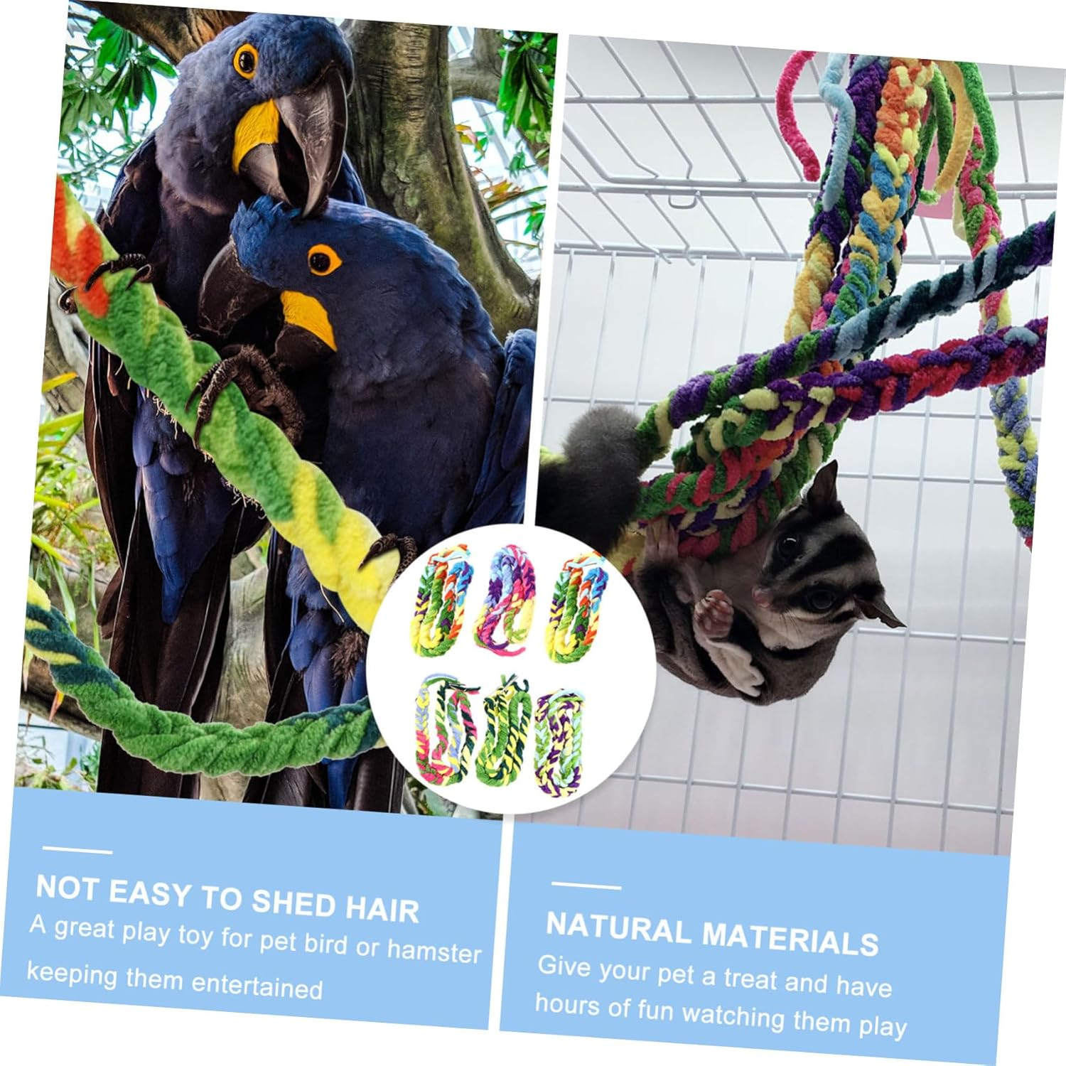 ARTSEWPLY 6 Pcs Parrot Swing Plaything with Colorful Cotton Rope for Birds and Hamster Climbing Rope Hanging Climbing Gym for Small Pets Reduces Boredom and Encourages Chewing Random Color image number 3