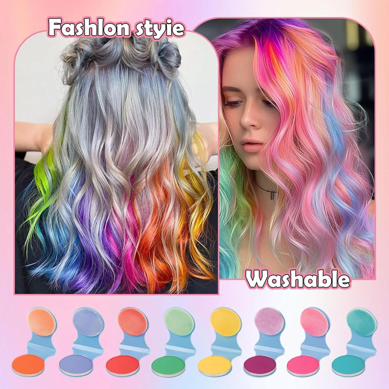 Yeanifeana 8 Colors Hair Chalk Set, Temporary Washable Hair Color Makeup, Non-Staining & Easy to Wash off Hair Dye for Halloween, Christmas, Cosplay & Theme Parties image number 4