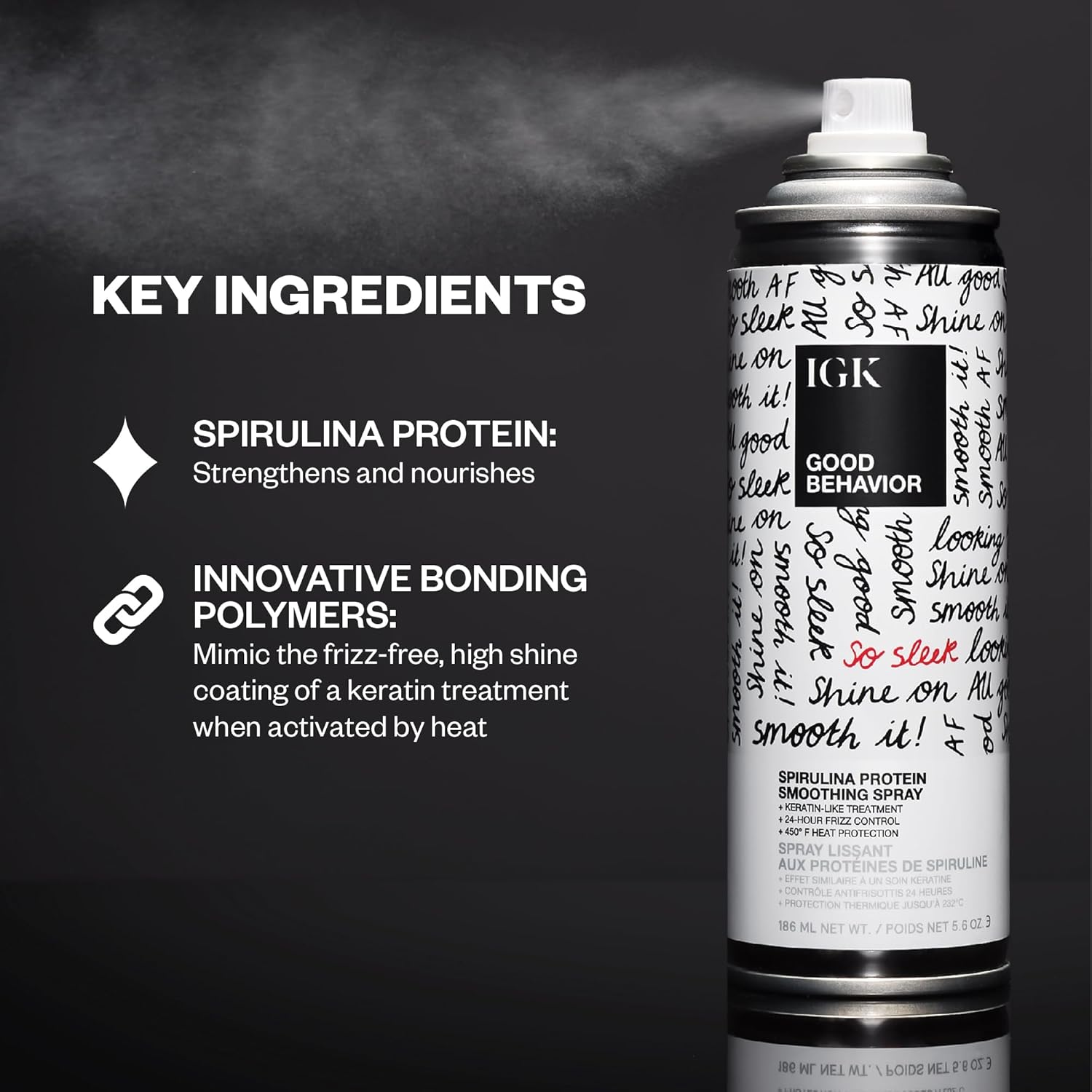 IGK GOOD BEHAVIOR Spirulina Protein Smoothing Spray | Keratin like Treatment + Frizz Control + Heat Protectant | Vegan + Cruelty Free | 5.6 Oz image number 4