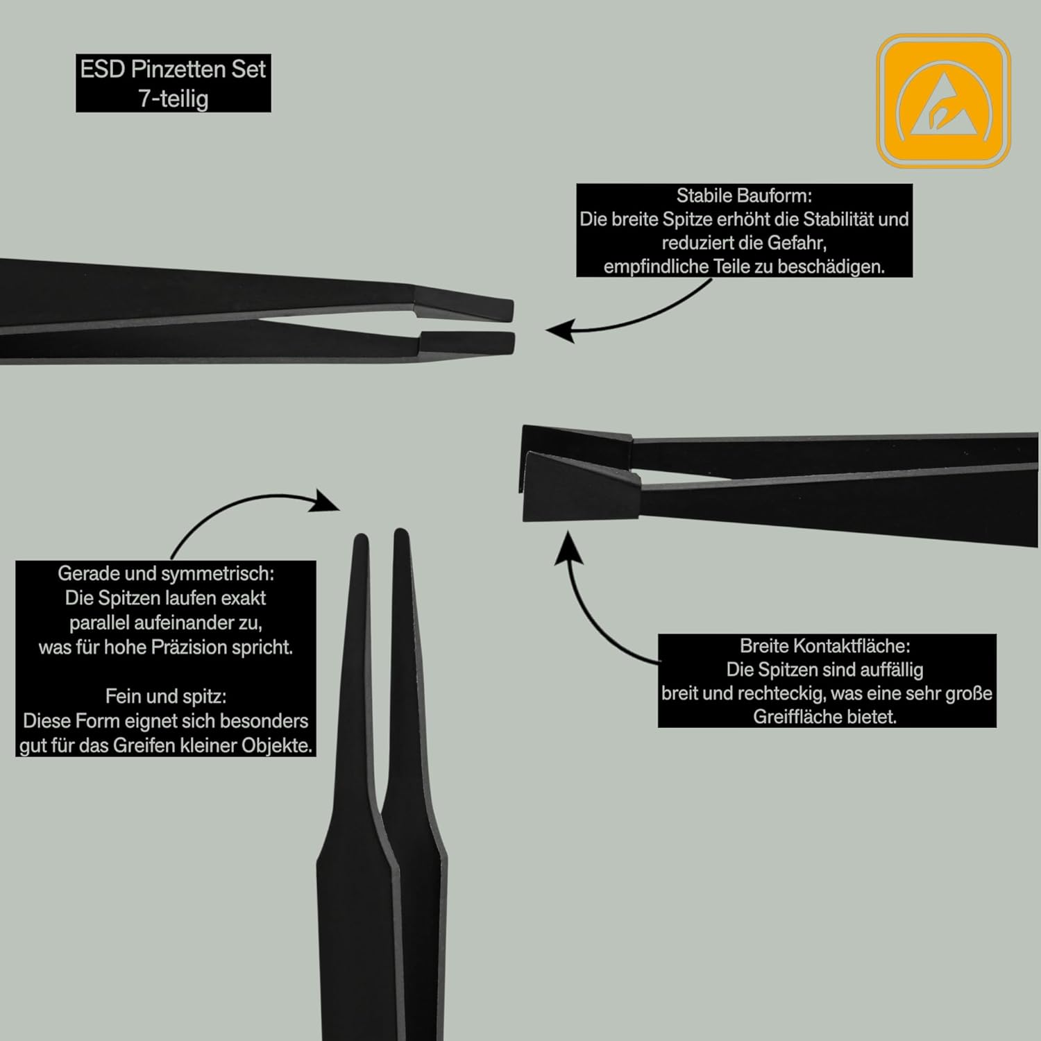 BERNSTEIN ESD Tweezers Set of 7 Made of Antistatic Plastic with Holder - Ideal for Electronics, Precision Mechanics & Laboratory image number 4