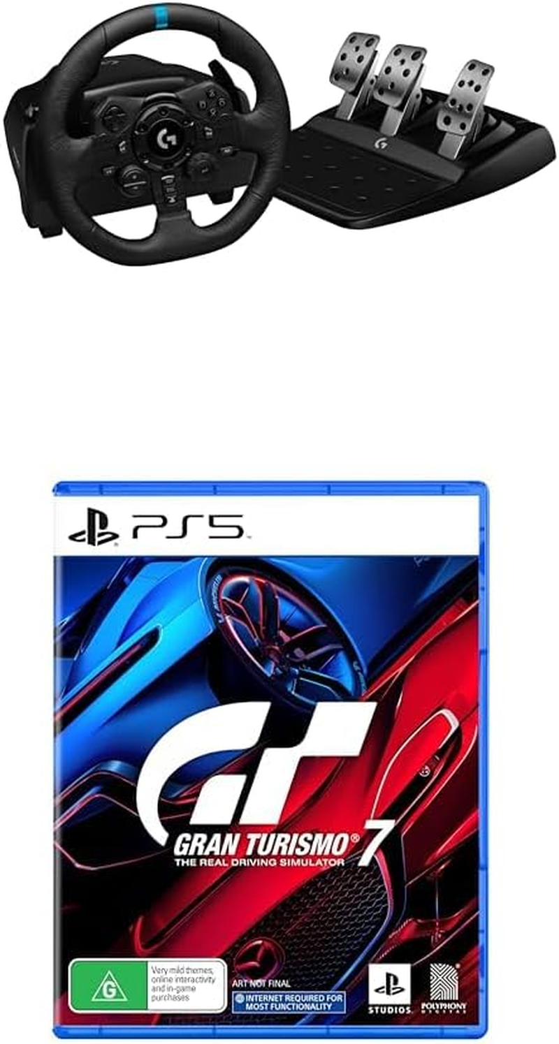 Logitech G923 Racing Wheel and Pedals, TRUEFORCE Feedback, Responsive Driving Design, Dual Clutch La Bundle