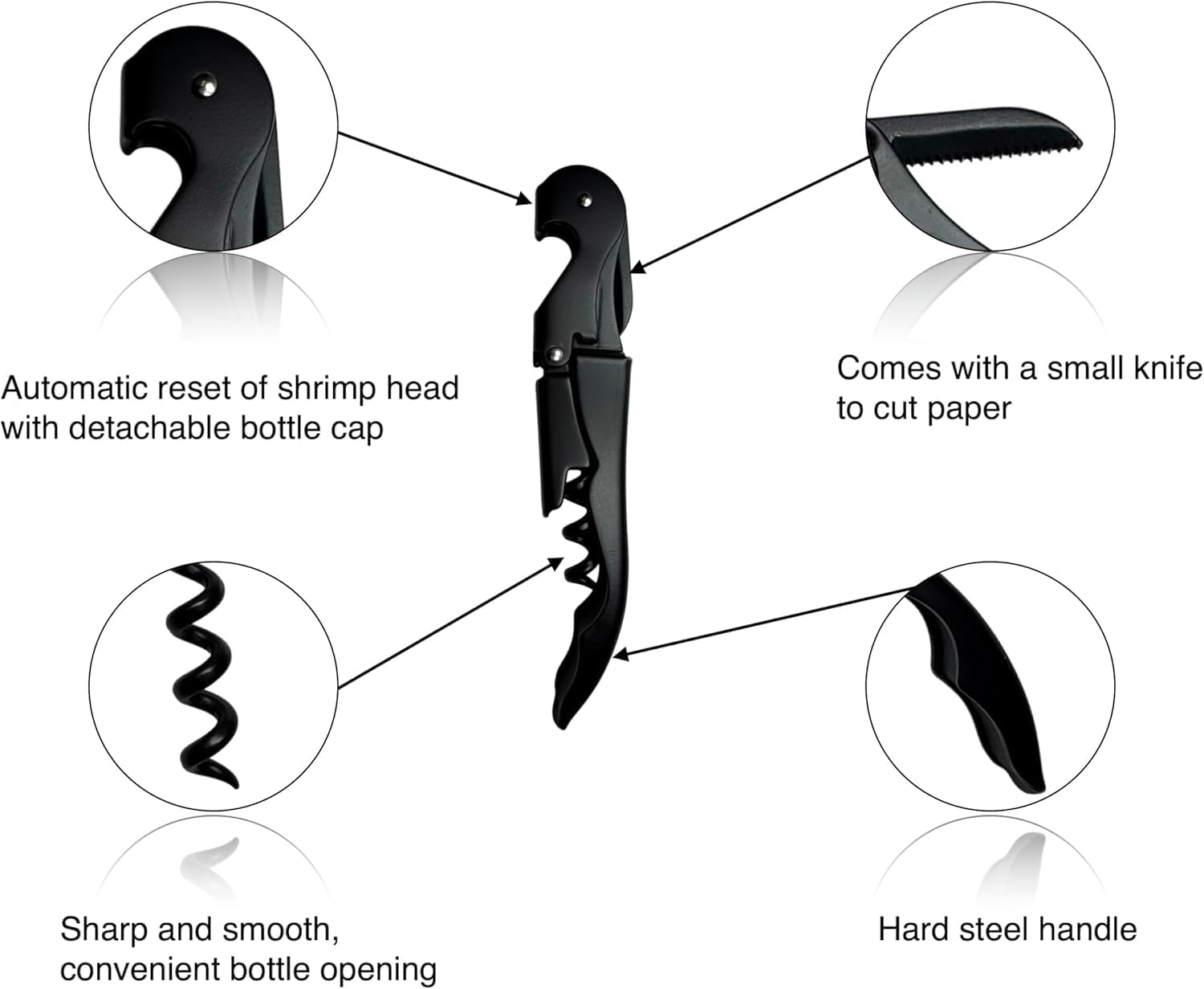 LLCFA Professional Stainless Steel Waiter'S Corkscrew - Sharp Micro-Serrated Knife & Foil Cutter, Premium Wine Bottle Opener for Servers, Bartenders & Wine Enthusiasts (Wine Opener) image number 3