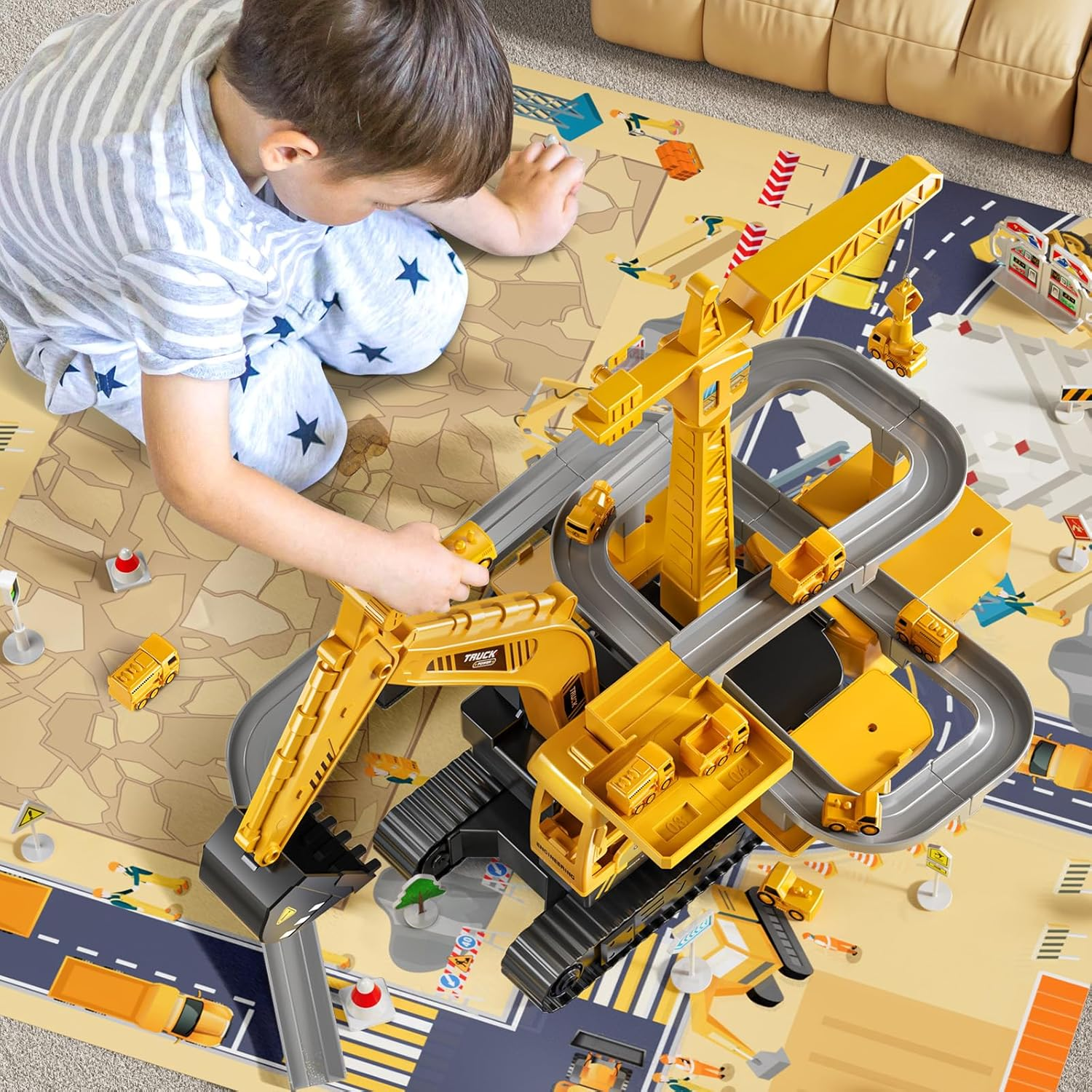 TEMI Construction Truck Toys for Boys 3 4 5 6 7 Years Old - Engineering Digger Race Tracks, Kids Excavator Crane Toys for Toddlers and Kids 3+ Years, Birthday Gift Boys & Girls Aged 4-6 image number 6
