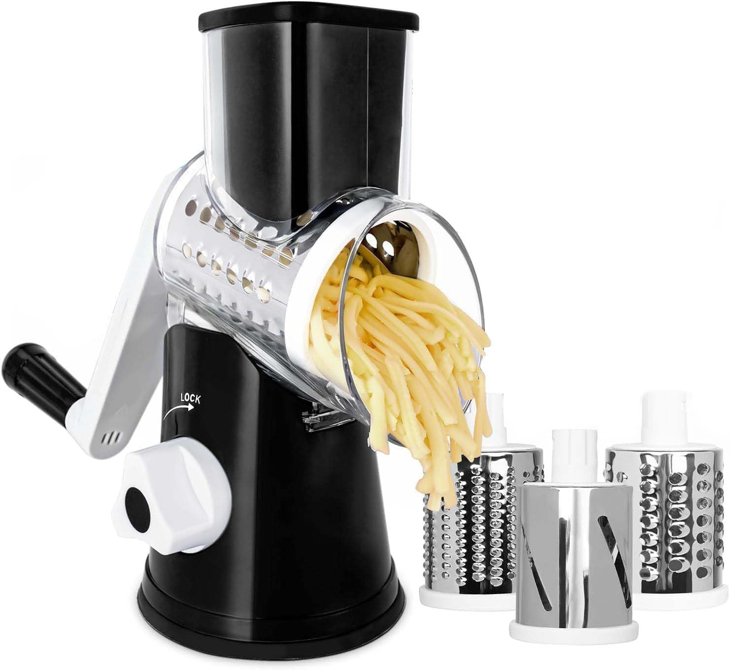 Cozioz 3-In-1 Rotary Cheese Grater with Handle &ndash; Stainless Steel Blades, Hand-Crank Cheese Shredder & Slicer, Easy to Clean with Storage Box image number 4