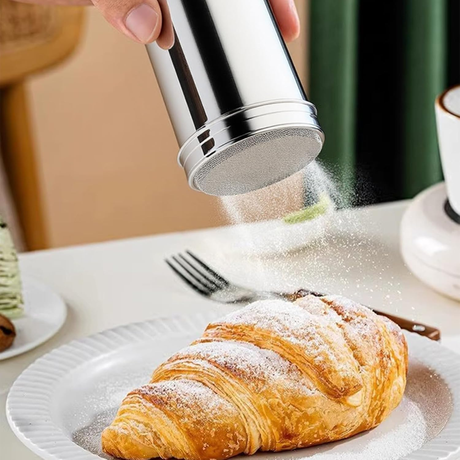 Chocolate Shaker for Coffee, Stainless Steel Duster Dredges Cans Coffee Sprinkles Powder Set - Cocoa Cinnamon Powder Can with 16 Printing Molds, Flour Shakers for Kitchen Baking Cooking (S) image number 3